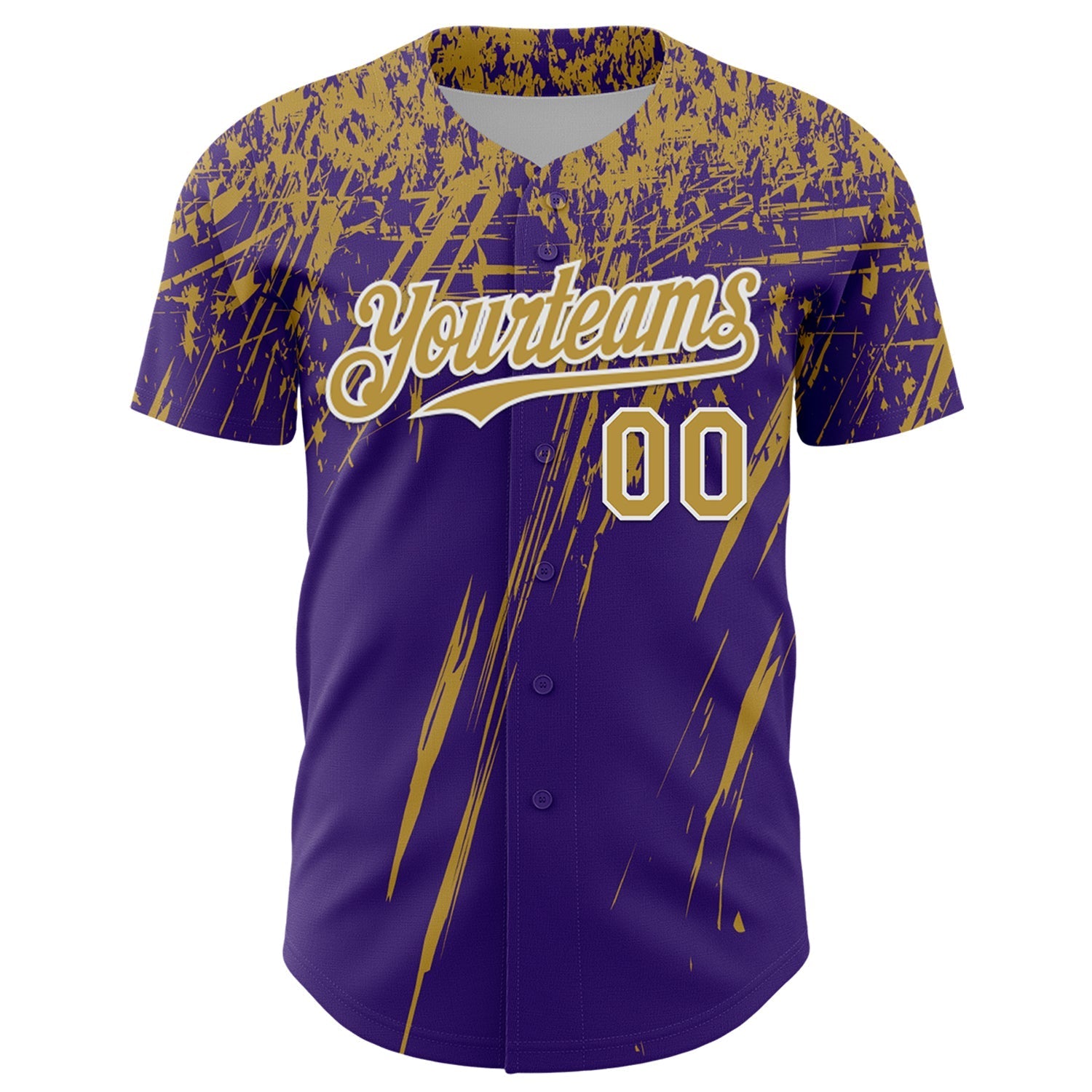 Custom Purple Old Gold-White Distressed Scratch Brush Stroke Authentic Baseball Jersey baseball jersey product view 2
