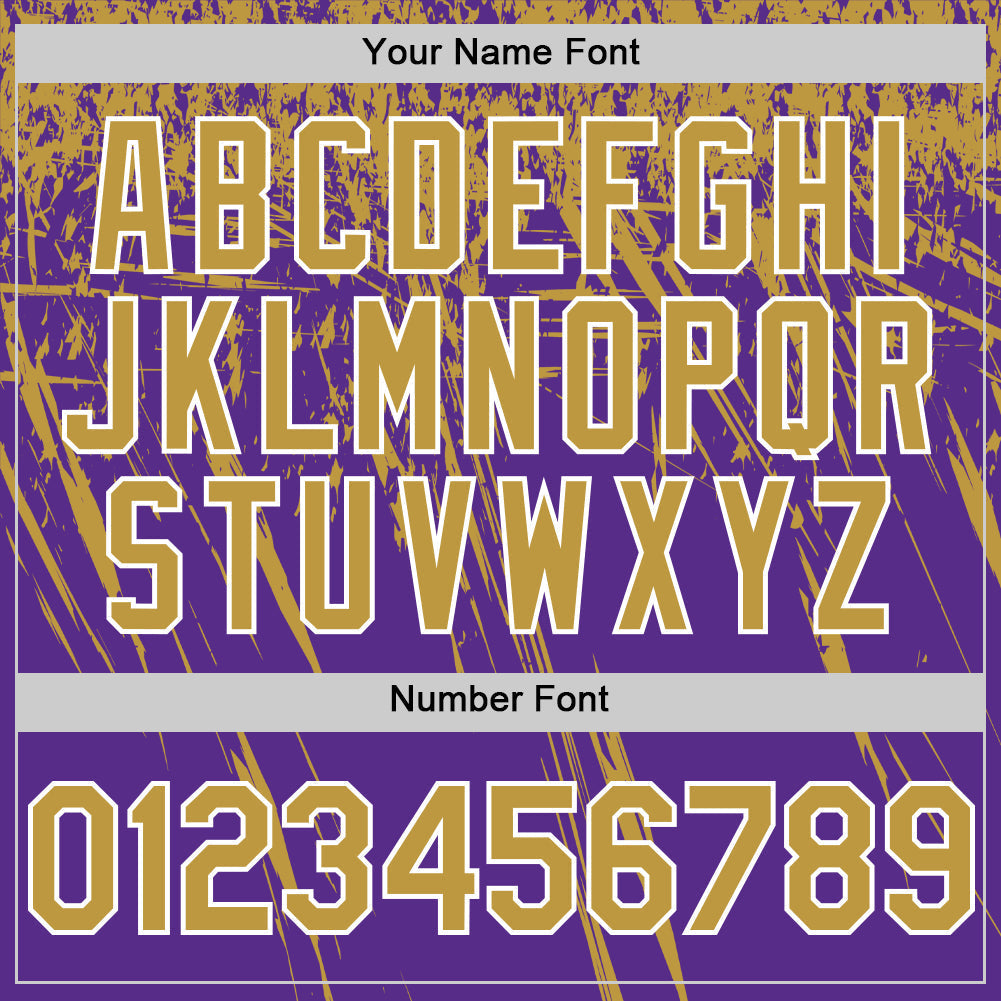Custom Purple Old Gold-White Distressed Scratch Brush Stroke Authentic Baseball Jersey baseball jersey product view 5