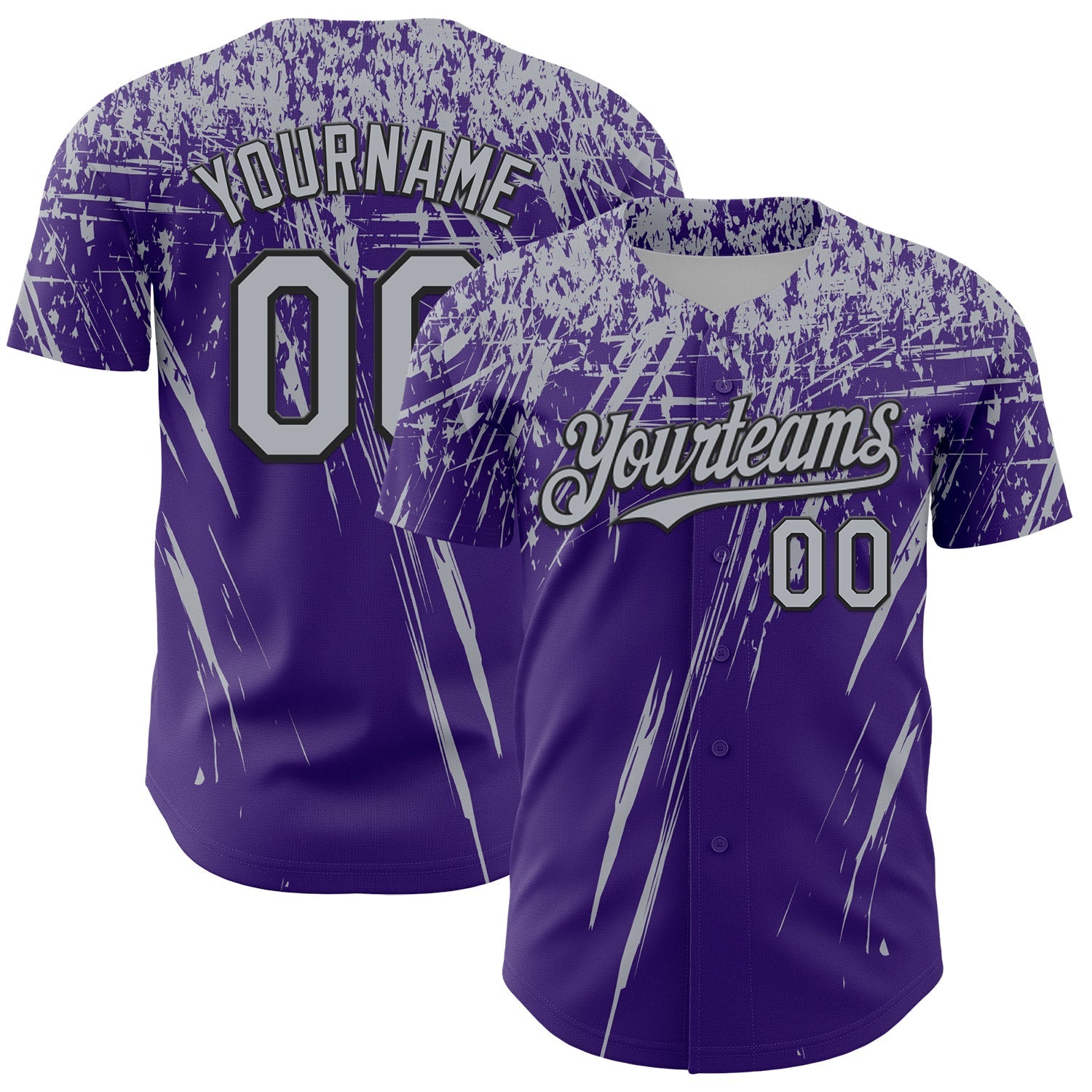 Custom Purple Gray-Black Distressed Scratch Brush Stroke Authentic Baseball Jersey baseball jersey product view 1
