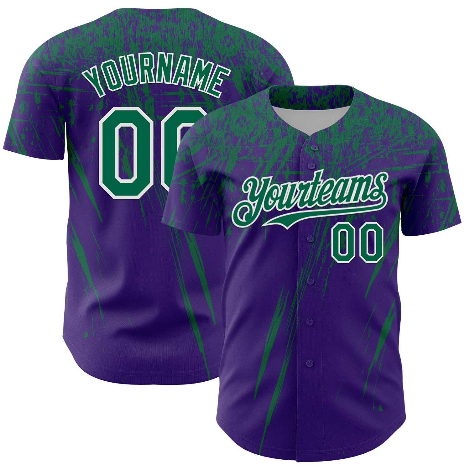Custom Purple Kelly Green-White Distressed Scratch Brush Stroke Authentic Baseball Jersey baseball jersey product view 1