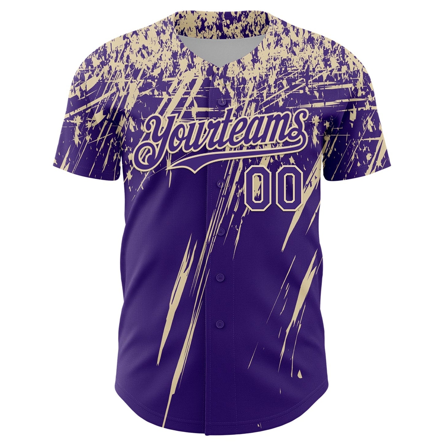 Custom Purple Cream Distressed Scratch Brush Stroke Authentic Baseball Jersey baseball jersey product view 2