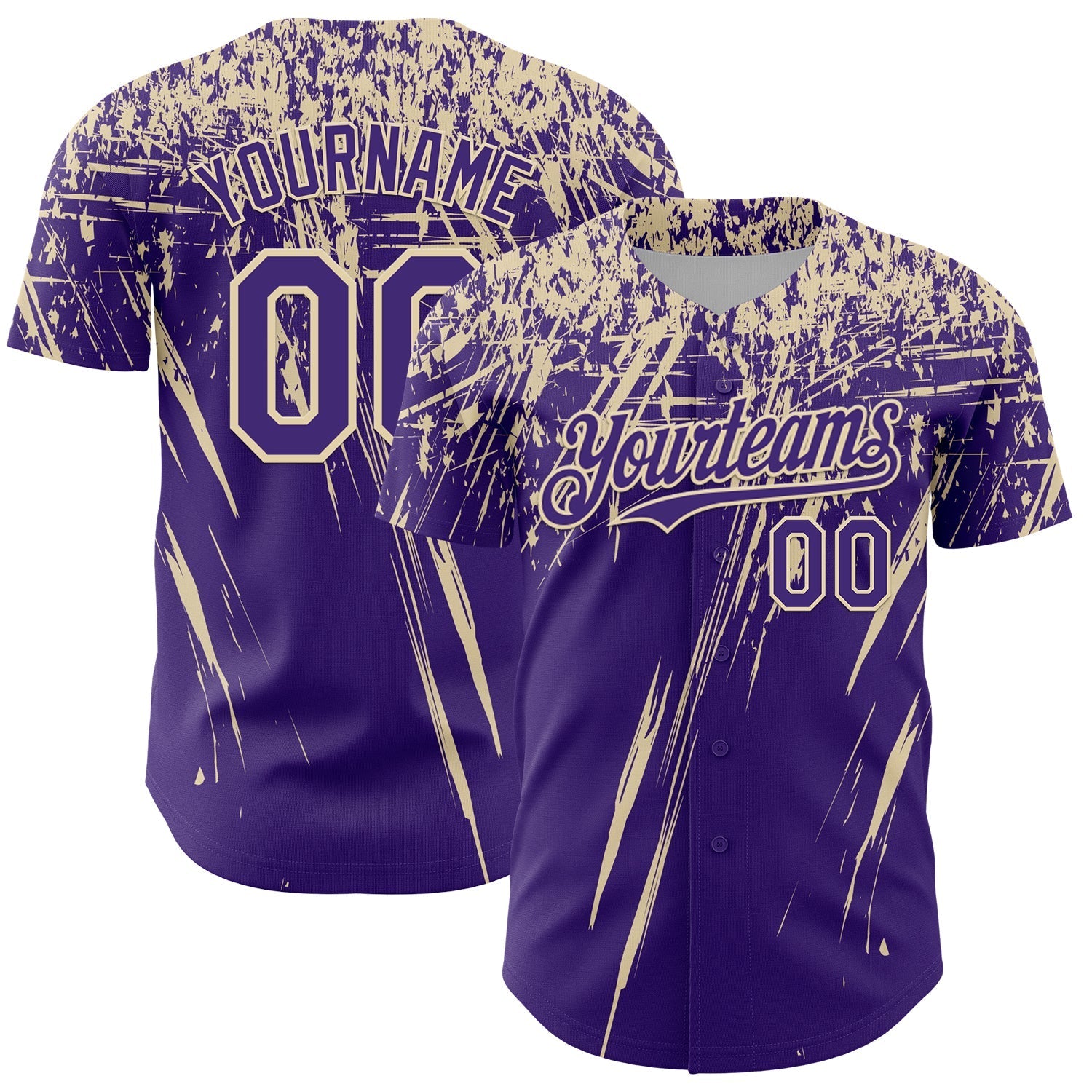 Custom Purple Cream Distressed Scratch Brush Stroke Authentic Baseball Jersey baseball jersey product view 1