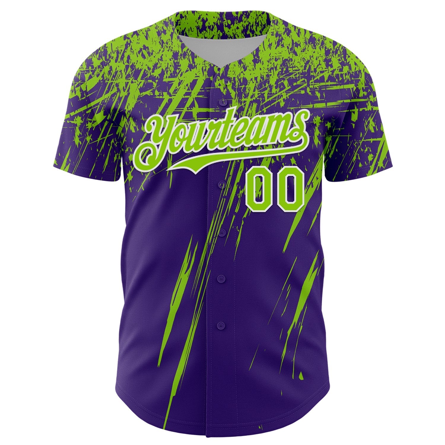 Custom Purple Neon Green-White Distressed Scratch Brush Stroke Authentic Baseball Jersey baseball jersey product view 2