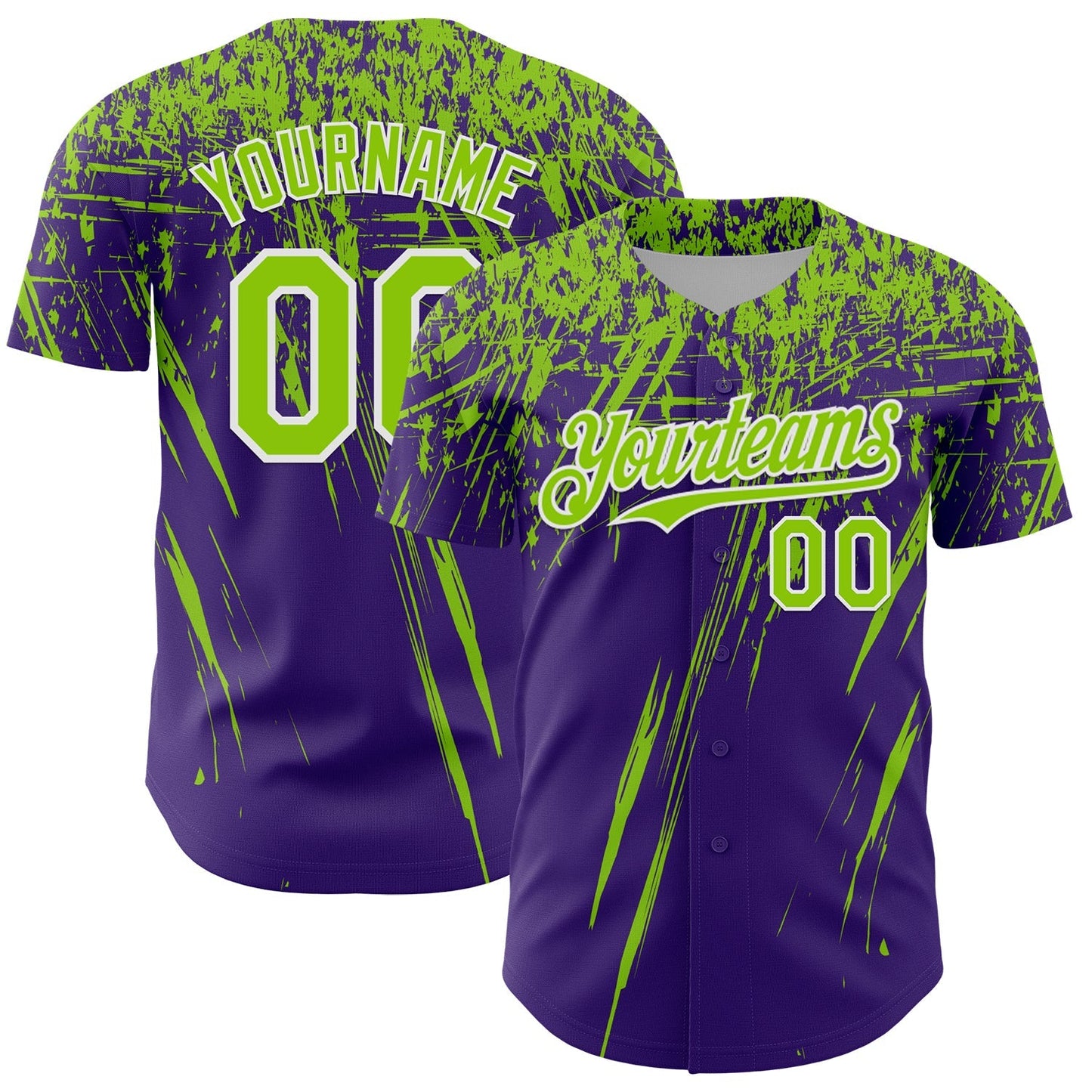 Custom Purple Neon Green-White Distressed Scratch Brush Stroke Authentic Baseball Jersey baseball jersey product view 1