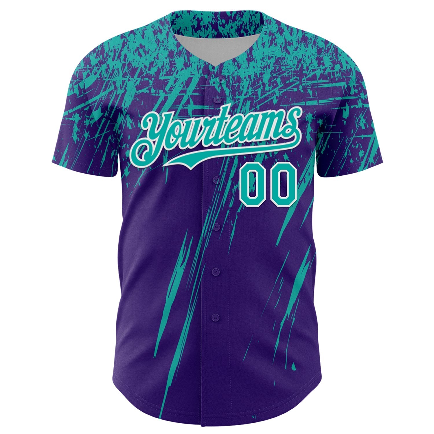 Custom Purple Aqua-White Distressed Scratch Brush Stroke Authentic Baseball Jersey baseball jersey product view 2