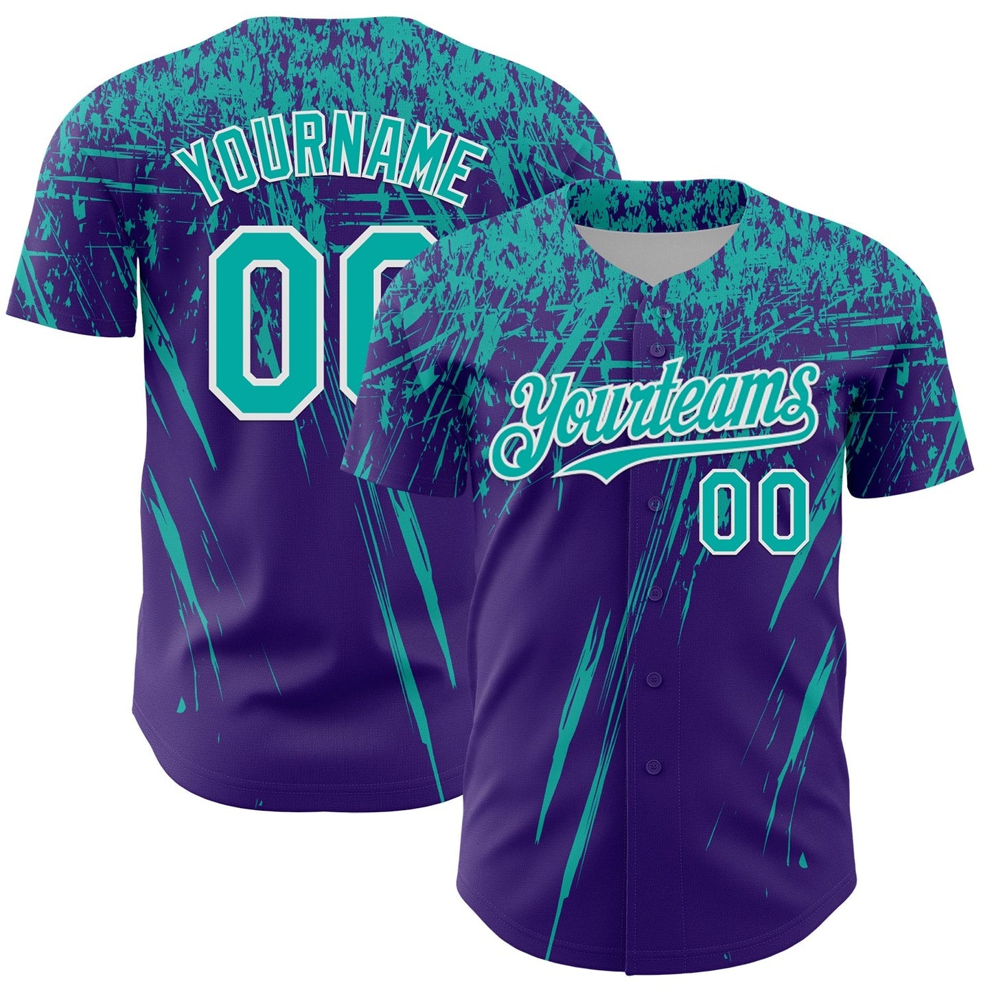 Custom Purple Aqua-White Distressed Scratch Brush Stroke Authentic Baseball Jersey baseball jersey product view 1