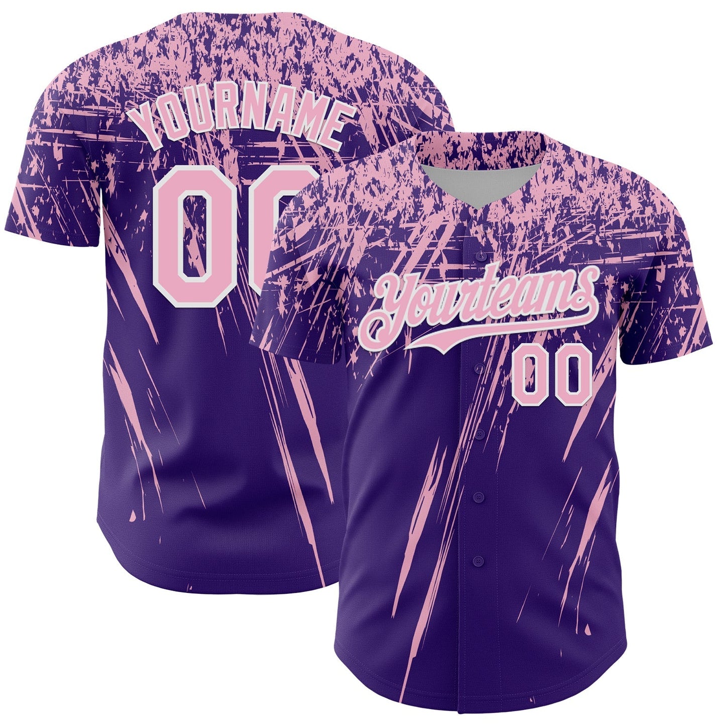 Custom Purple Light Pink-White Distressed Scratch Brush Stroke Authentic Baseball Jersey baseball jersey product view 1