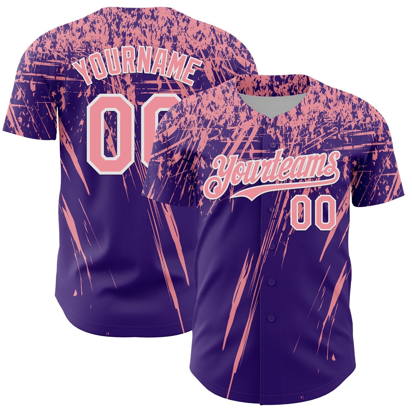 Custom Purple Medium Pink-White Distressed Scratch Brush Stroke Authentic Baseball Jersey baseball jersey product view 1
