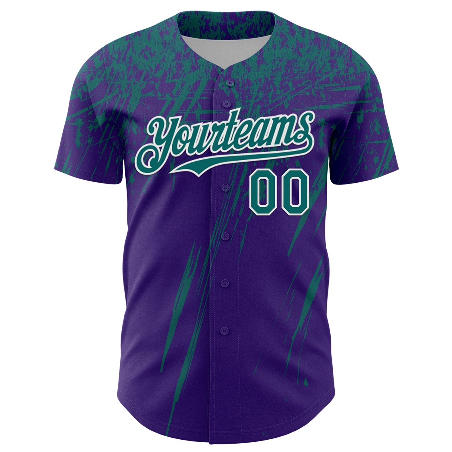 Custom Purple Teal-White Distressed Scratch Brush Stroke Authentic Baseball Jersey baseball jersey product view 2