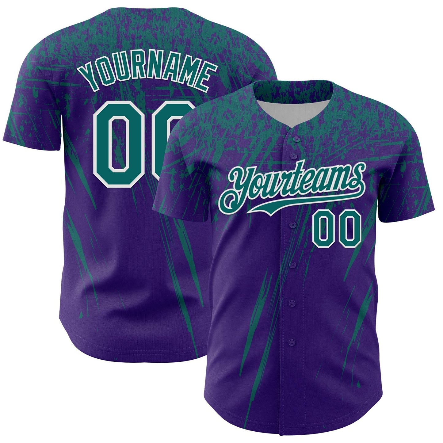 Custom Purple Teal-White Distressed Scratch Brush Stroke Authentic Baseball Jersey baseball jersey product view 1