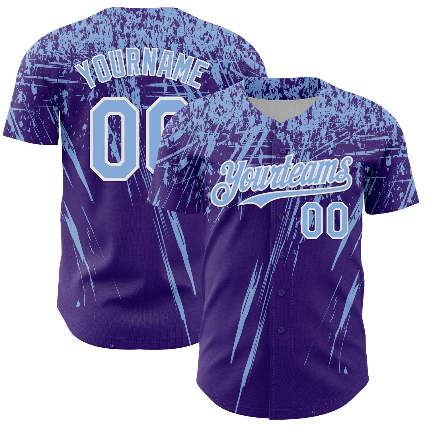 Custom Purple Light Blue-White Distressed Scratch Brush Stroke Authentic Baseball Jersey baseball jersey product view 1