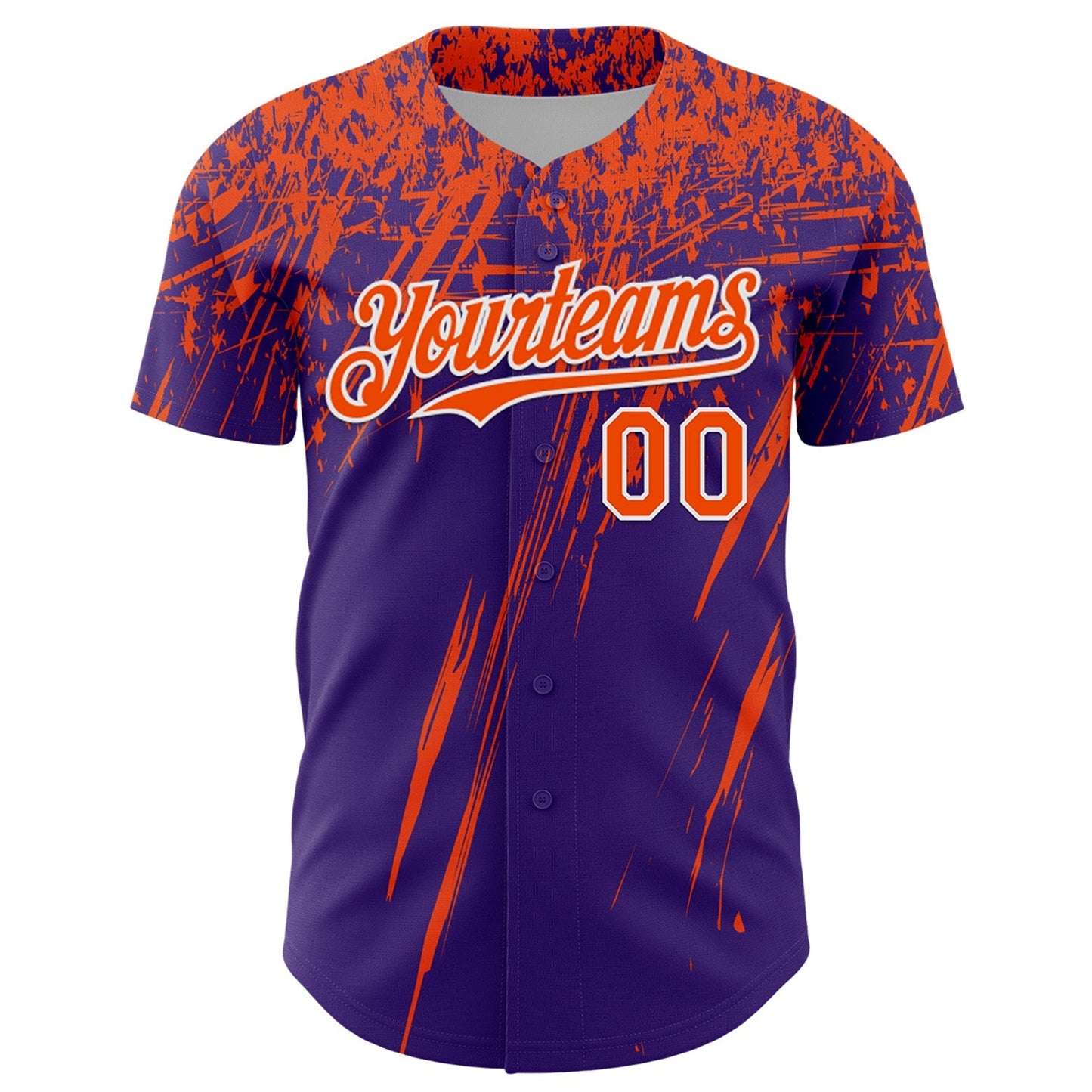 Custom Purple Orange-White Distressed Scratch Brush Stroke Authentic Baseball Jersey baseball jersey product view 2