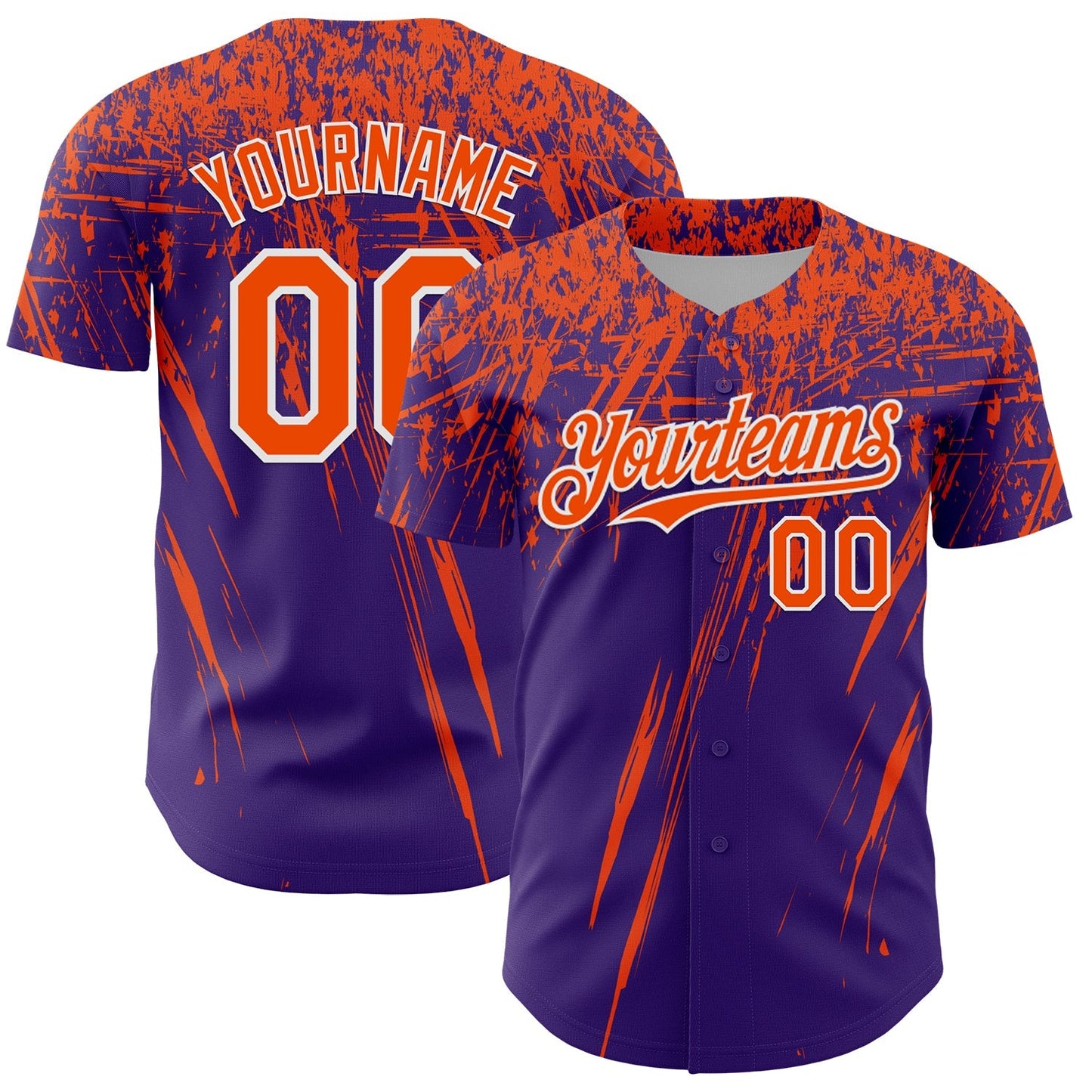 Custom Purple Orange-White Distressed Scratch Brush Stroke Authentic Baseball Jersey baseball jersey product view 1