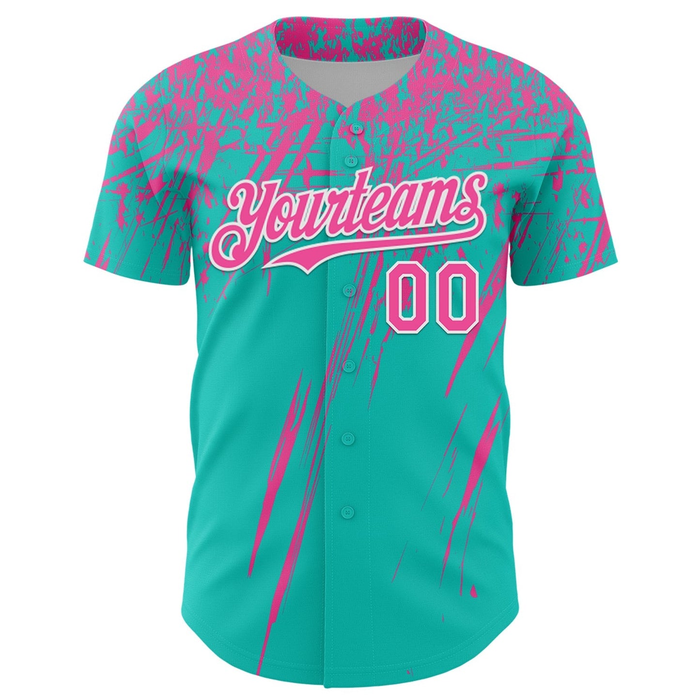 Custom Aqua Pink-White Distressed Scratch Brush Stroke Authentic Baseball Jersey baseball jersey product view 2