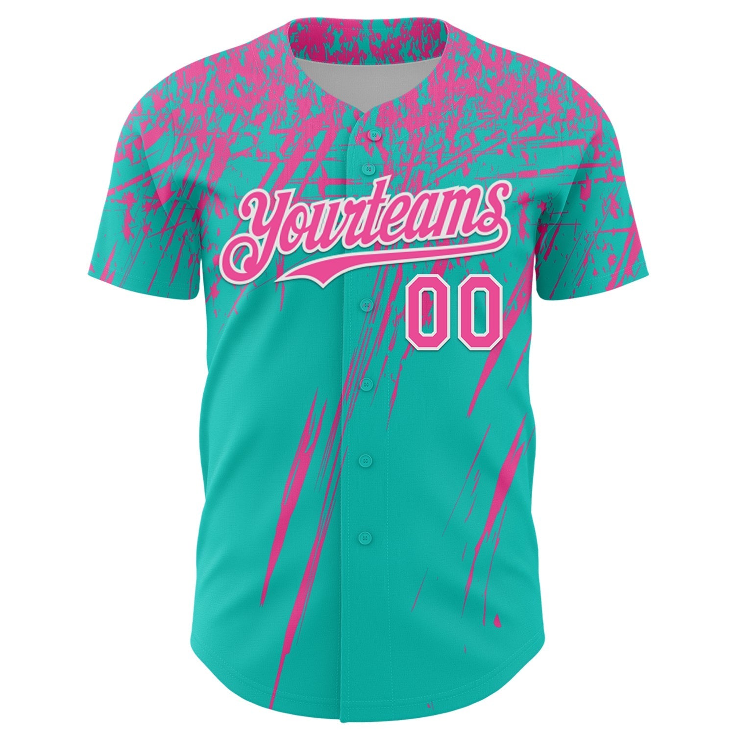 Custom Aqua Pink-White Distressed Scratch Brush Stroke Authentic Baseball Jersey baseball jersey product view 2