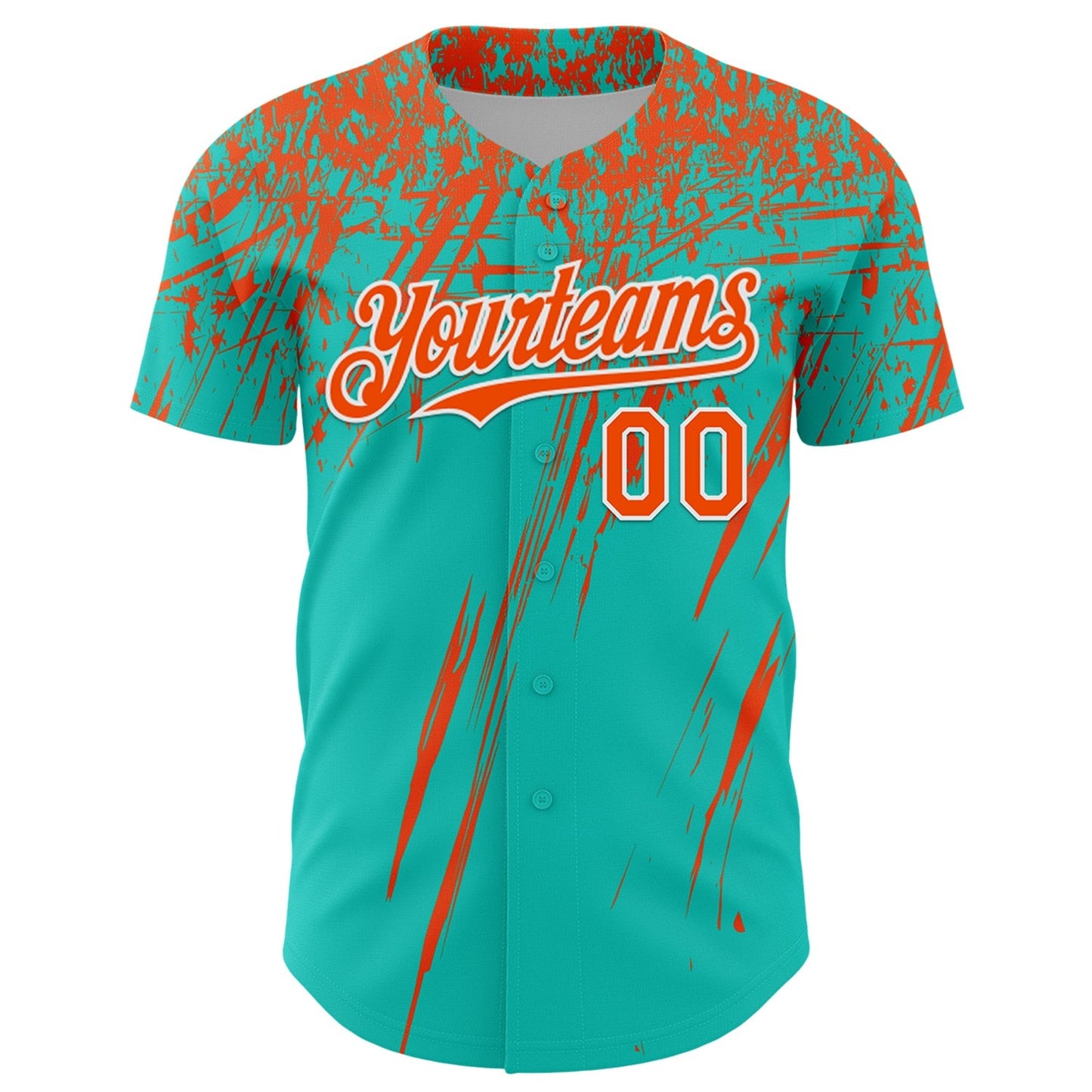 Custom Aqua Orange-White Distressed Scratch Brush Stroke Authentic Baseball Jersey baseball jersey product view 2