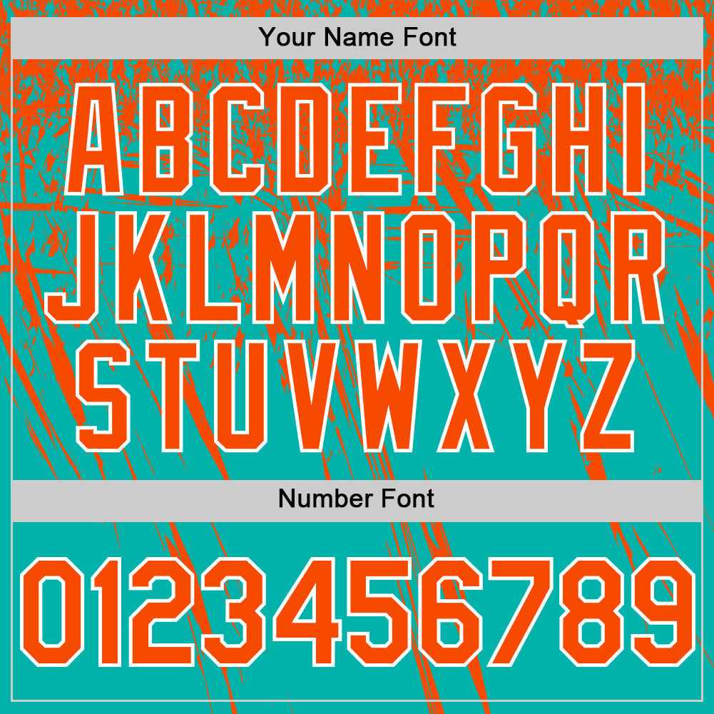 Custom Aqua Orange-White Distressed Scratch Brush Stroke Authentic Baseball Jersey baseball jersey product view 5