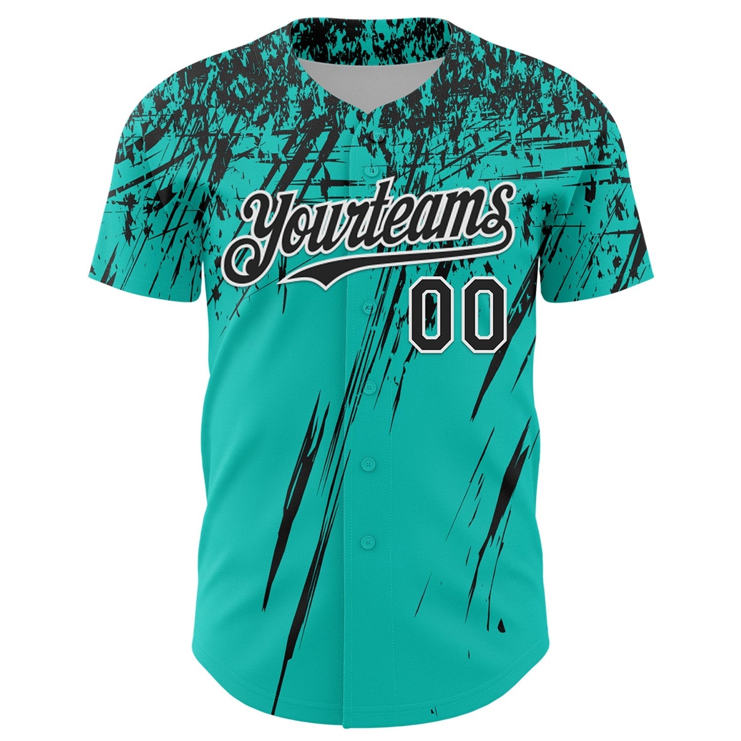 Custom Aqua Black-White Distressed Scratch Brush Stroke Authentic Baseball Jersey baseball jersey product view 2