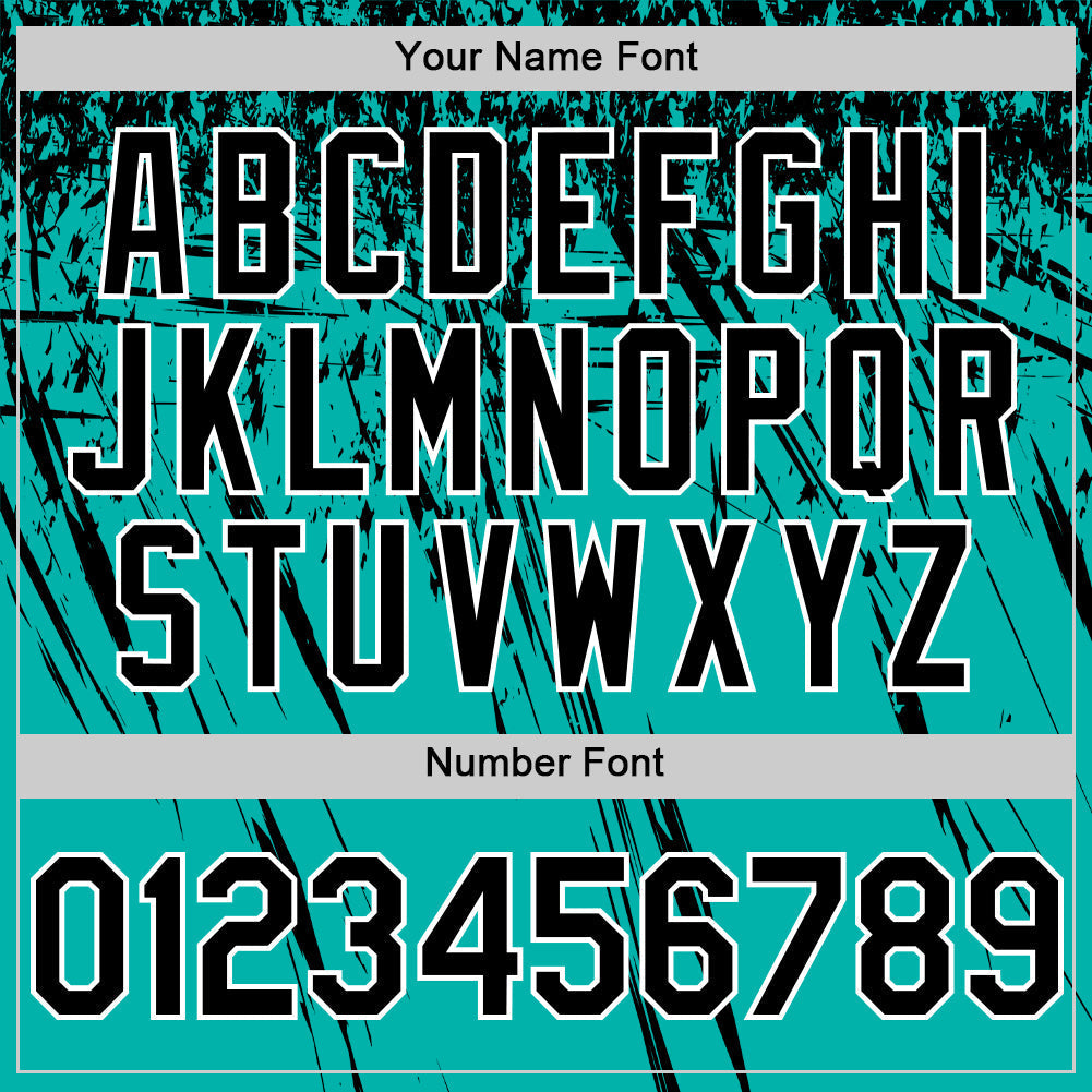 Custom Aqua Black-White Distressed Scratch Brush Stroke Authentic Baseball Jersey baseball jersey product view 5