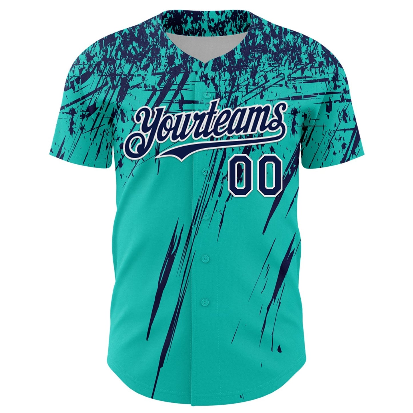 Custom Aqua Navy-White Distressed Scratch Brush Stroke Authentic Baseball Jersey baseball jersey product view 2