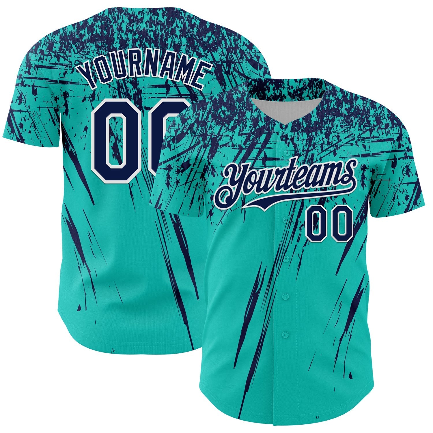 Custom Aqua Navy-White Distressed Scratch Brush Stroke Authentic Baseball Jersey baseball jersey product view 1