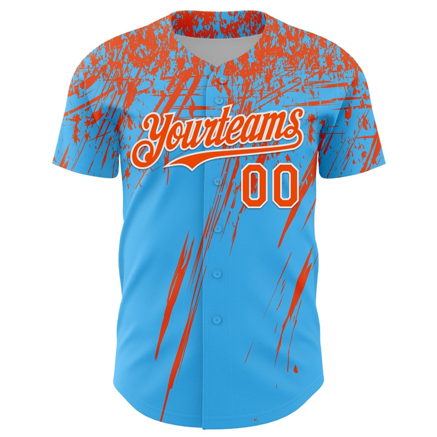 Custom Sky Blue Orange-White Distressed Scratch Brush Stroke Authentic Baseball Jersey baseball jersey product view 2