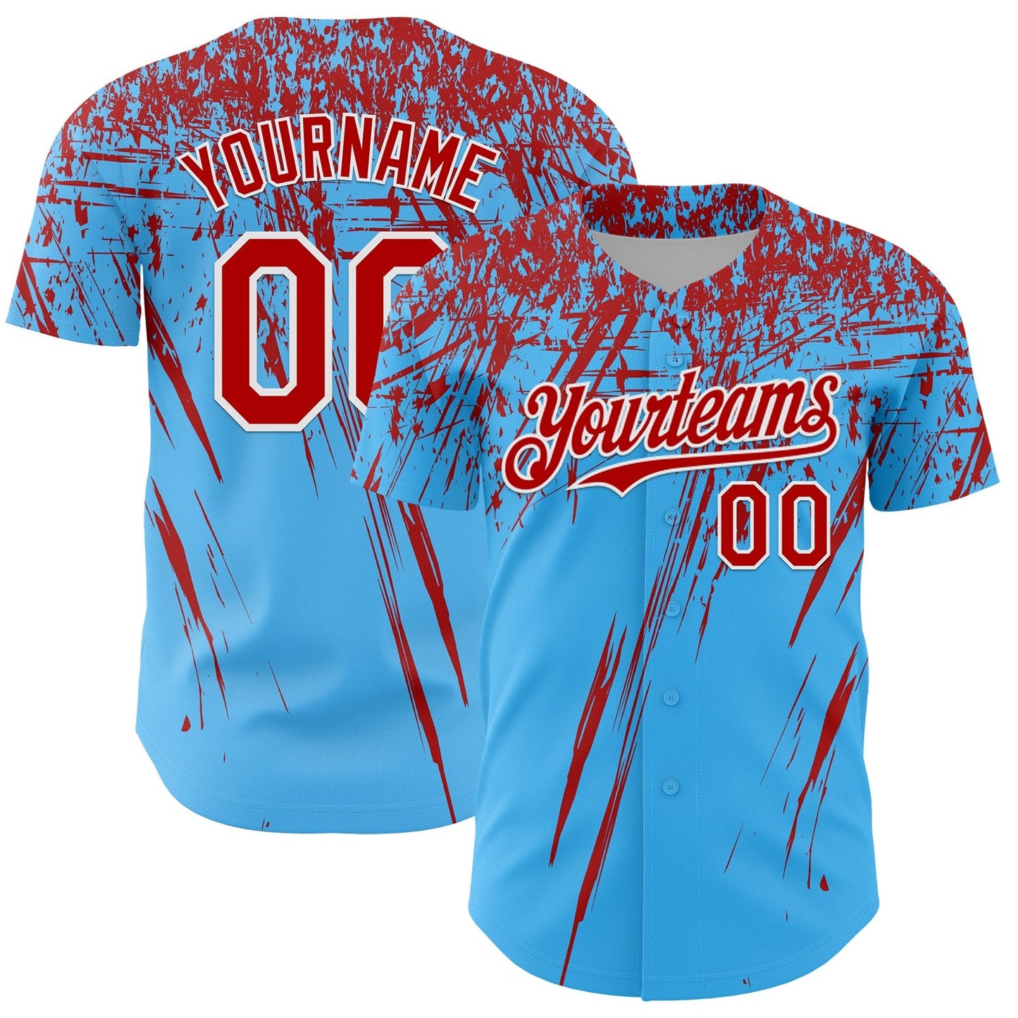 Custom Sky Blue Red-White Distressed Scratch Brush Stroke Authentic Baseball Jersey baseball jersey product view 1