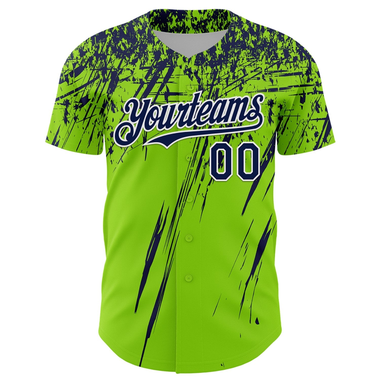 Custom Neon Green Navy-White Distressed Scratch Brush Stroke Authentic Baseball Jersey baseball jersey product view 2