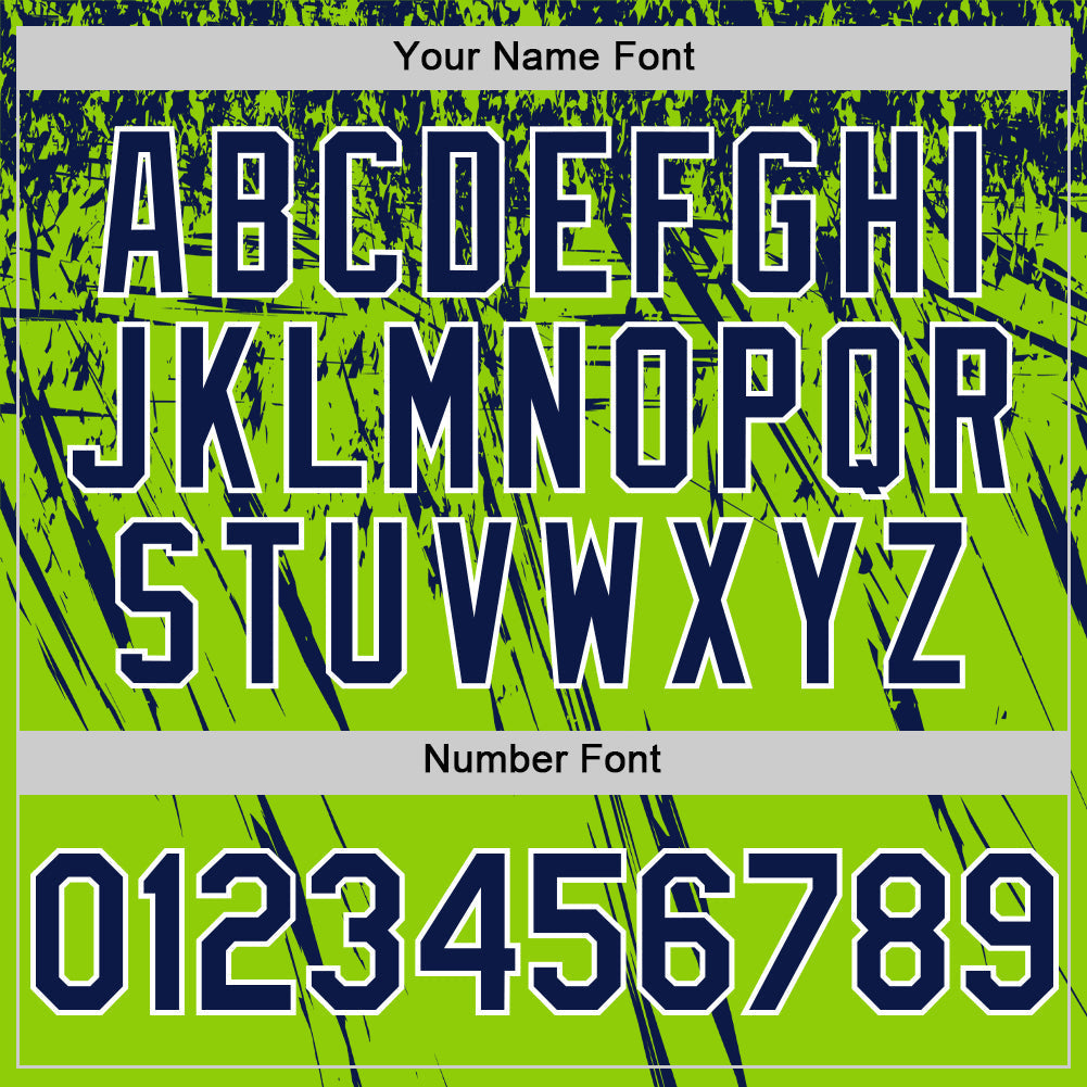 Custom Neon Green Navy-White Distressed Scratch Brush Stroke Authentic Baseball Jersey baseball jersey product view 5