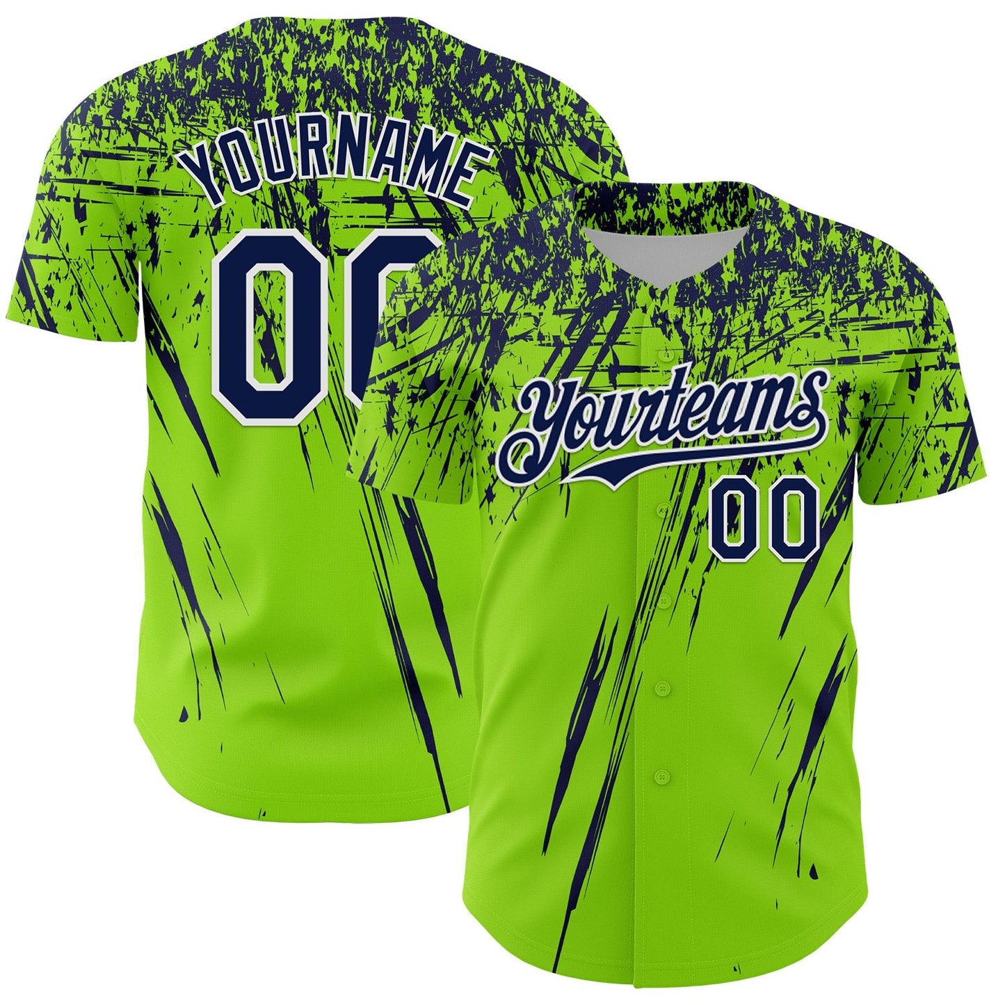 Custom Neon Green Navy-White Distressed Scratch Brush Stroke Authentic Baseball Jersey baseball jersey product view 1