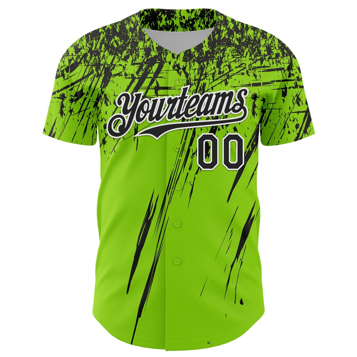 Custom Neon Green Black-White Distressed Scratch Brush Stroke Authentic Baseball Jersey baseball jersey product view 2