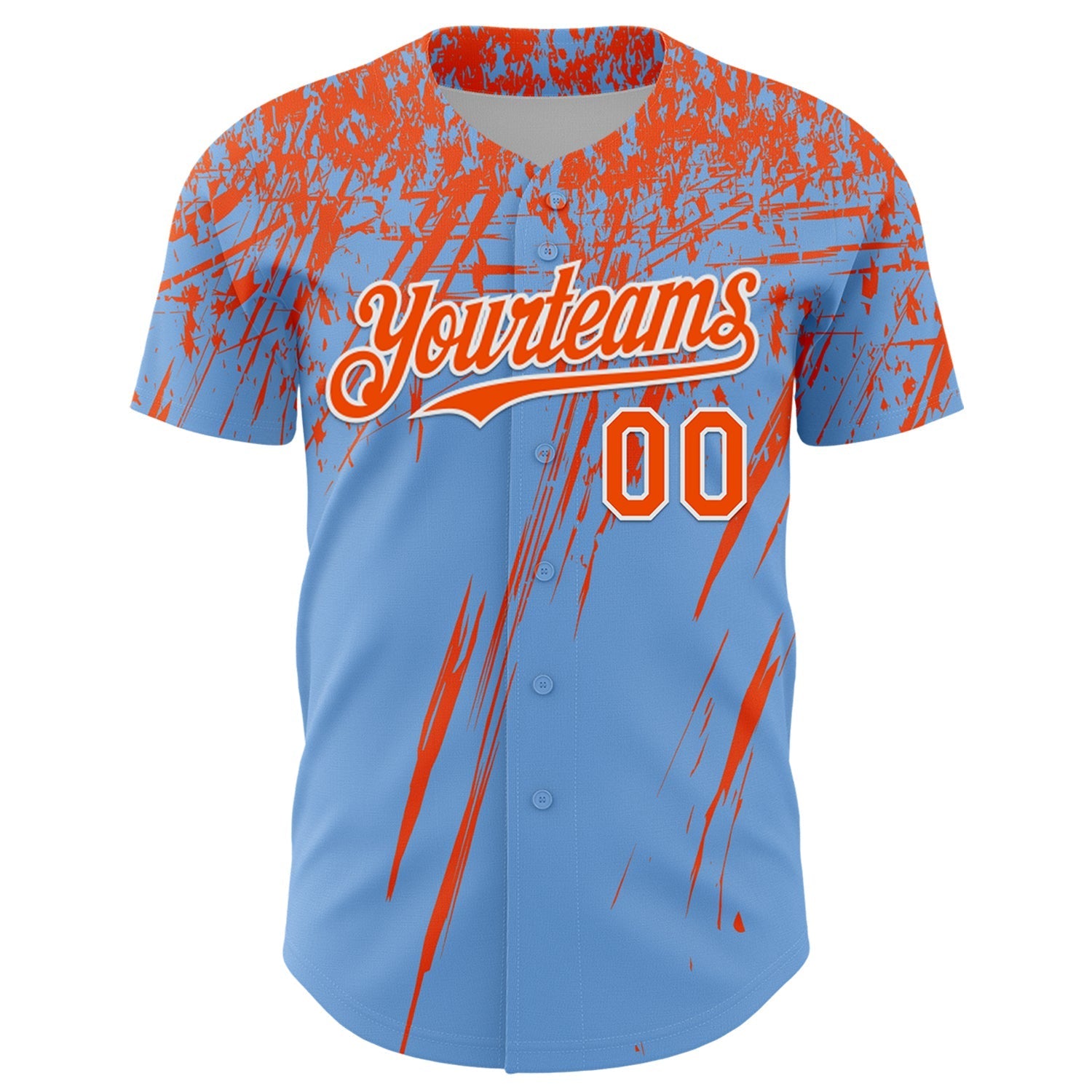 Custom Light Blue Orange-White Distressed Scratch Brush Stroke Authentic Baseball Jersey baseball jersey product view 2