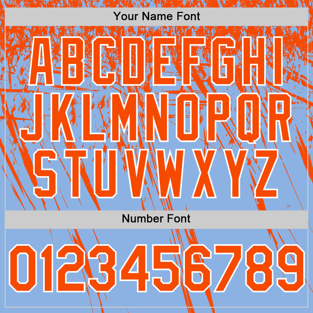 Custom Light Blue Orange-White Distressed Scratch Brush Stroke Authentic Baseball Jersey baseball jersey product view 5