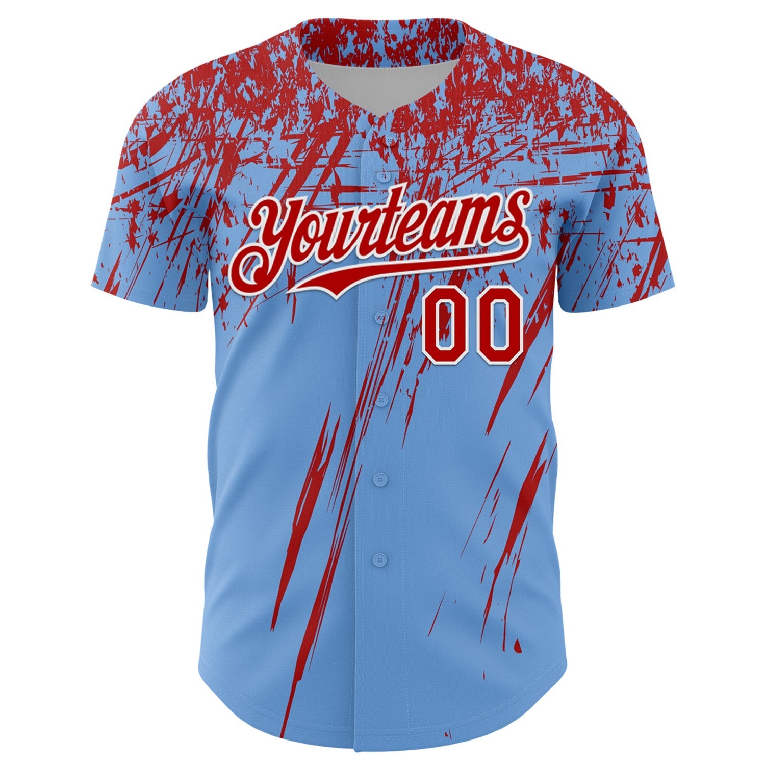 Custom Light Blue Red-White Distressed Scratch Brush Stroke Authentic Baseball Jersey baseball jersey product view 2