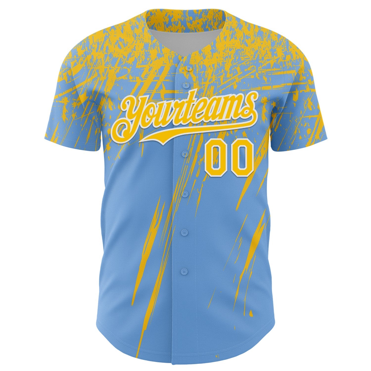 Custom Light Blue Yellow-White Distressed Scratch Brush Stroke Authentic Baseball Jersey baseball jersey product view 2