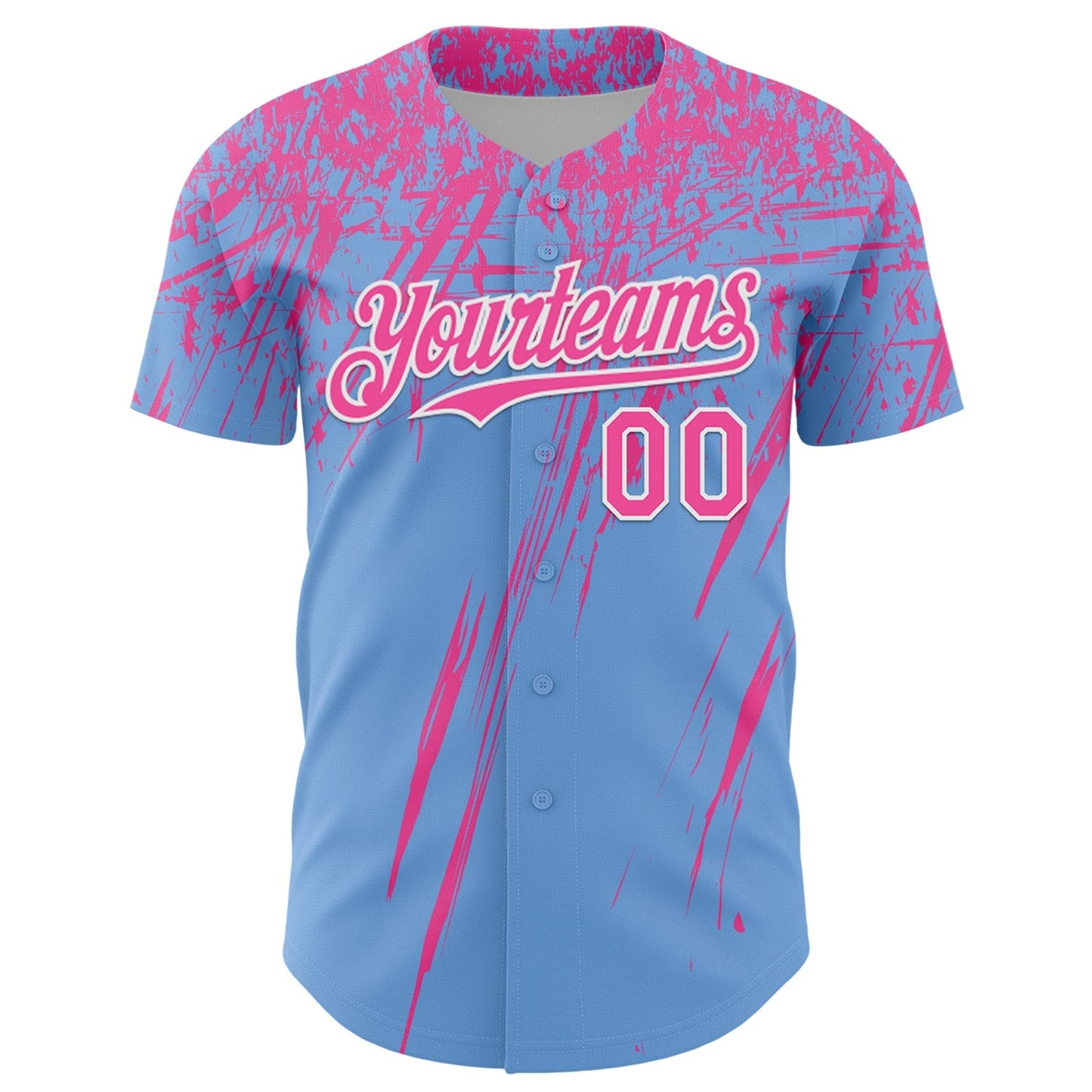 Custom Light Blue Pink-White Distressed Scratch Brush Stroke Authentic Baseball Jersey baseball jersey product view 2