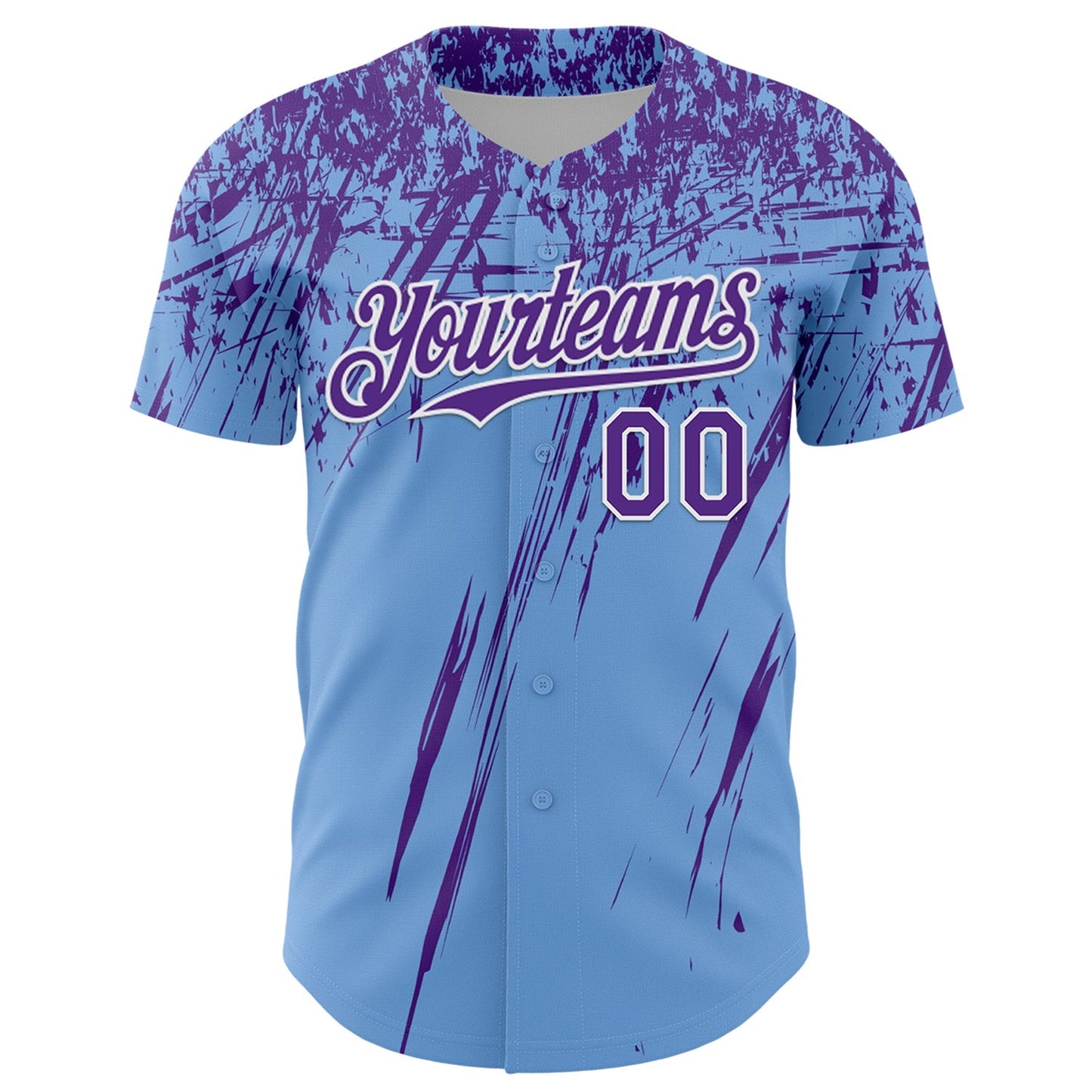 Custom Light Blue Purple-White Distressed Scratch Brush Stroke Authentic Baseball Jersey baseball jersey product view 2
