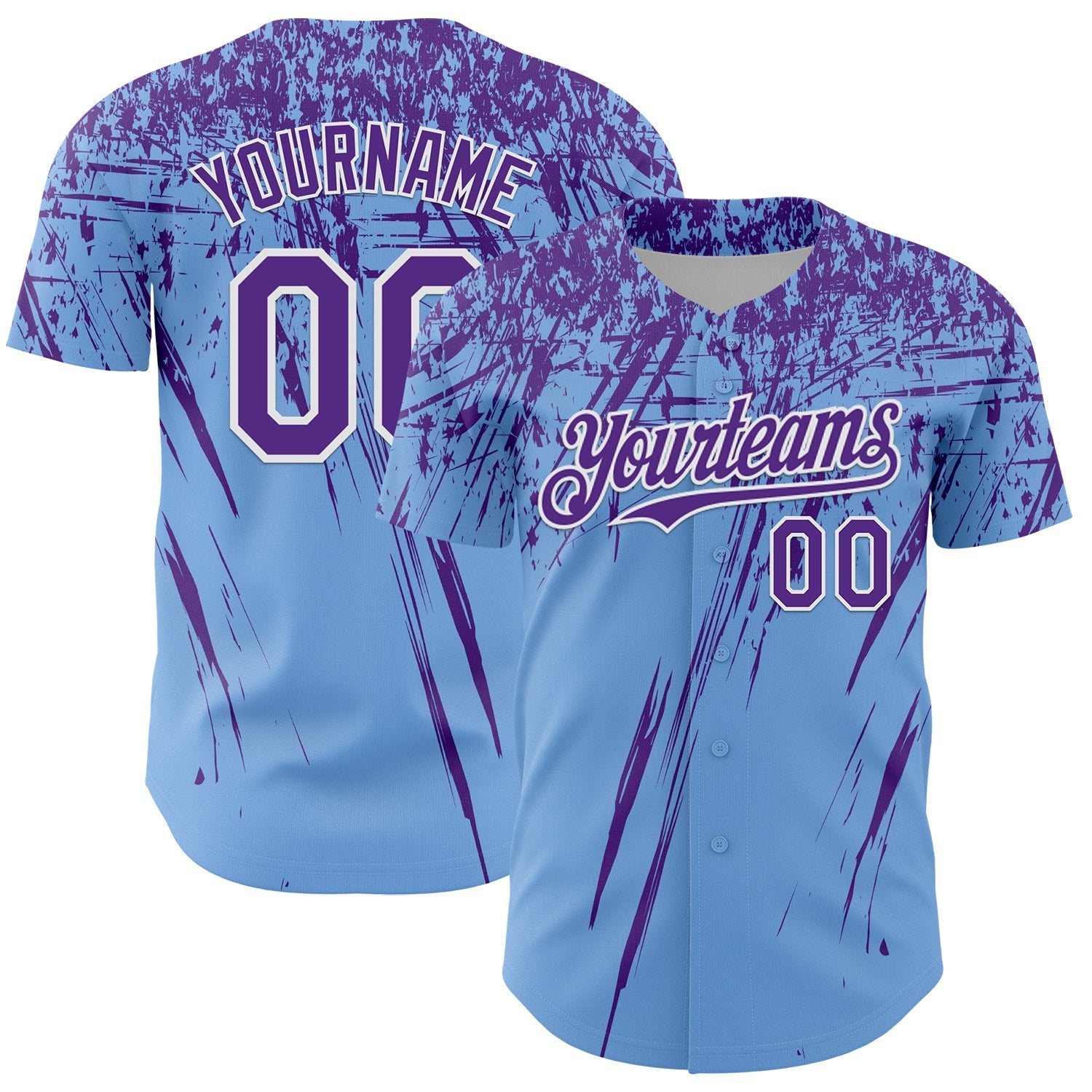 Custom Light Blue Purple-White Distressed Scratch Brush Stroke Authentic Baseball Jersey baseball jersey product view 1