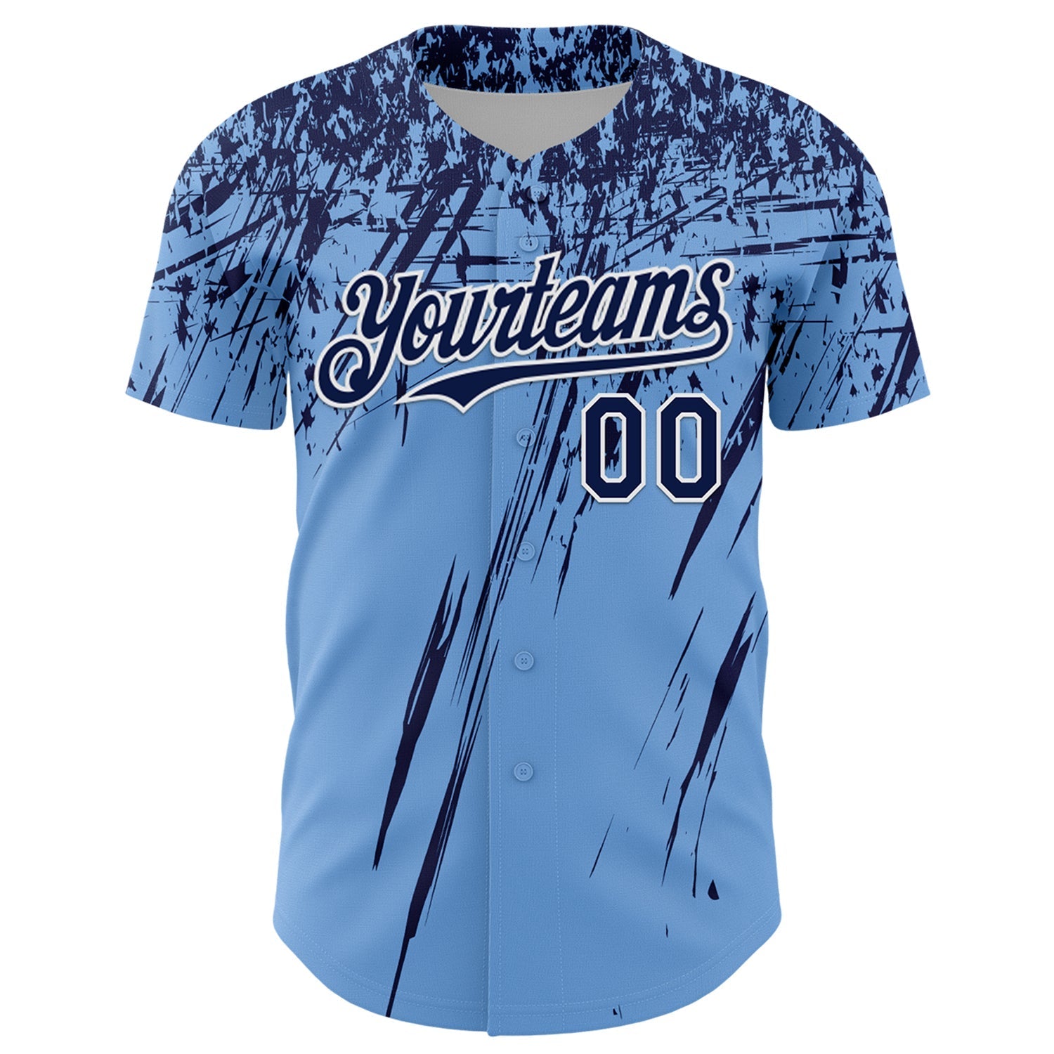 Custom Light Blue Navy-White Distressed Scratch Brush Stroke Authentic Baseball Jersey baseball jersey product view 2