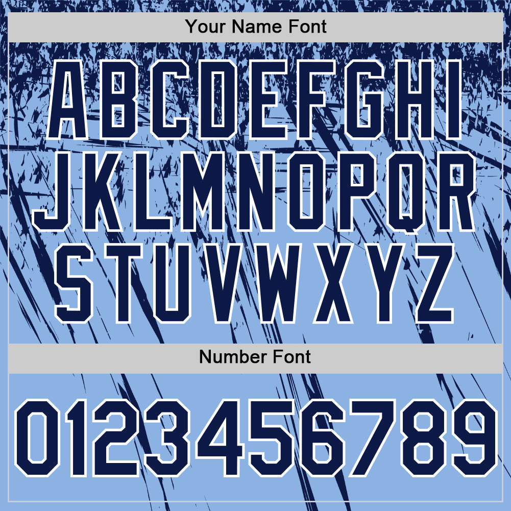 Custom Light Blue Navy-White Distressed Scratch Brush Stroke Authentic Baseball Jersey baseball jersey product view 5