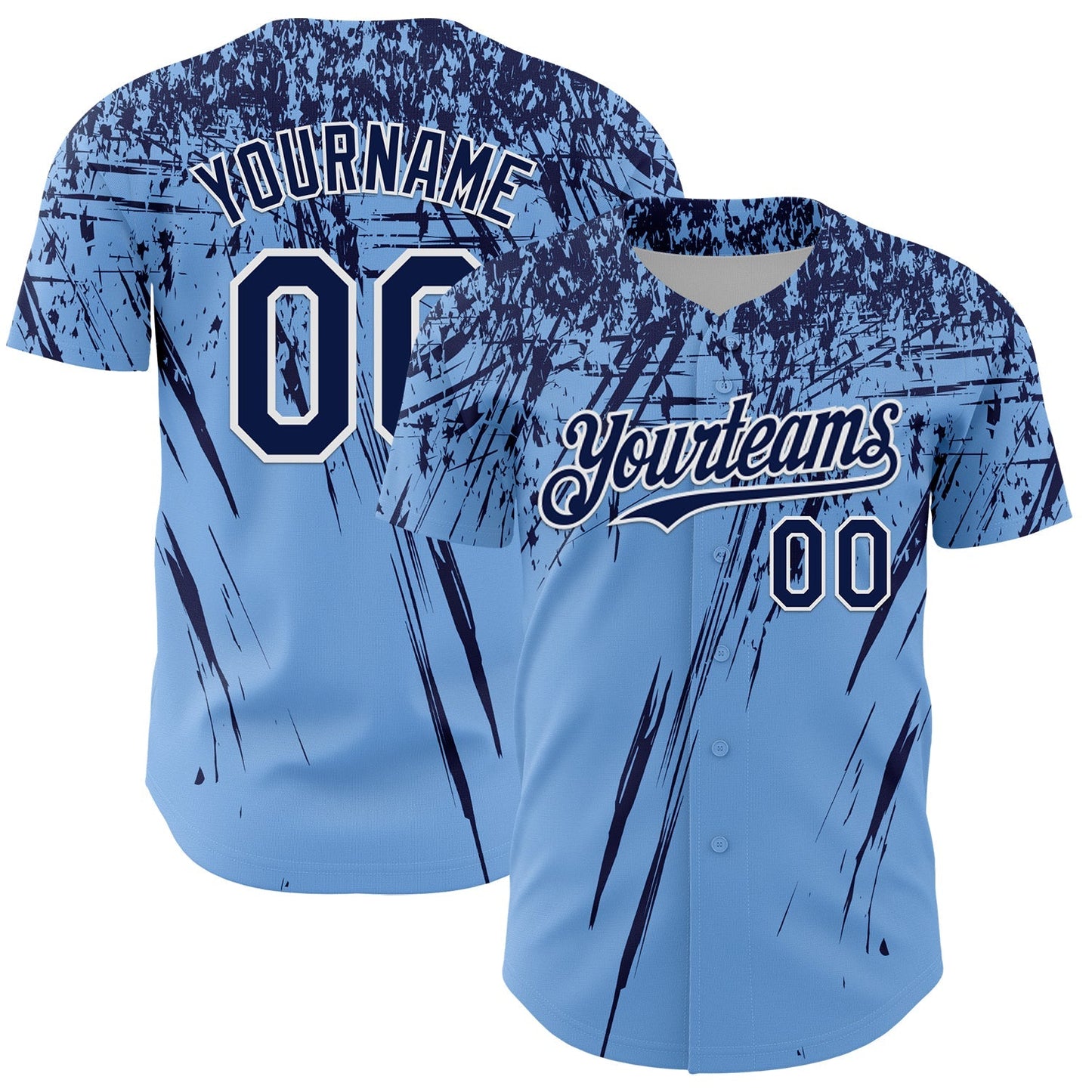 Custom Light Blue Navy-White Distressed Scratch Brush Stroke Authentic Baseball Jersey baseball jersey product view 1