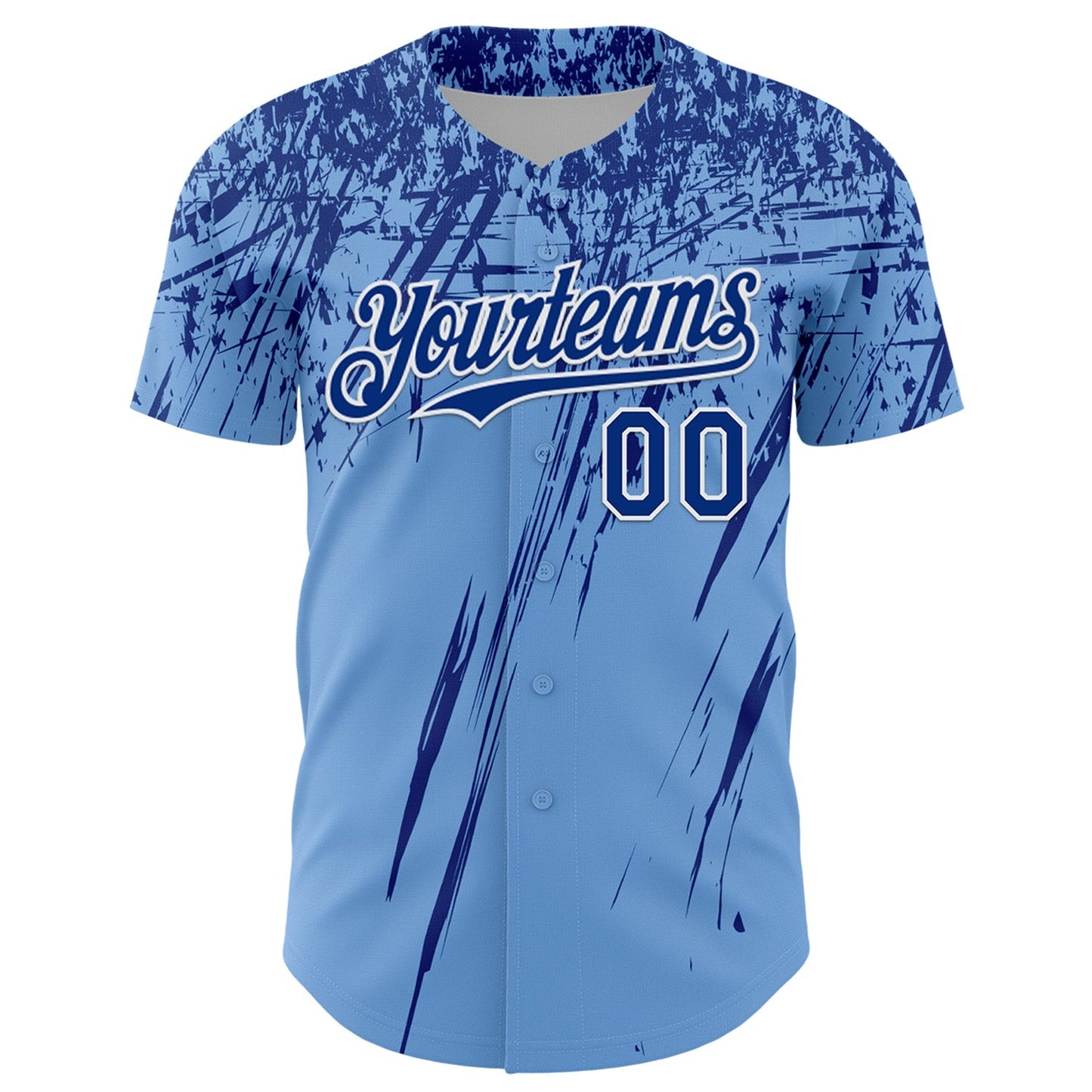 Custom Light Blue Royal-White Distressed Scratch Brush Stroke Authentic Baseball Jersey baseball jersey product view 2