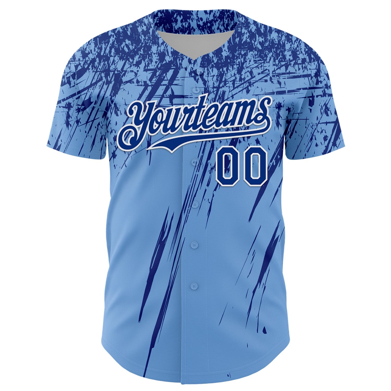 Custom Light Blue Royal-White Distressed Scratch Brush Stroke Authentic Baseball Jersey baseball jersey product view 2