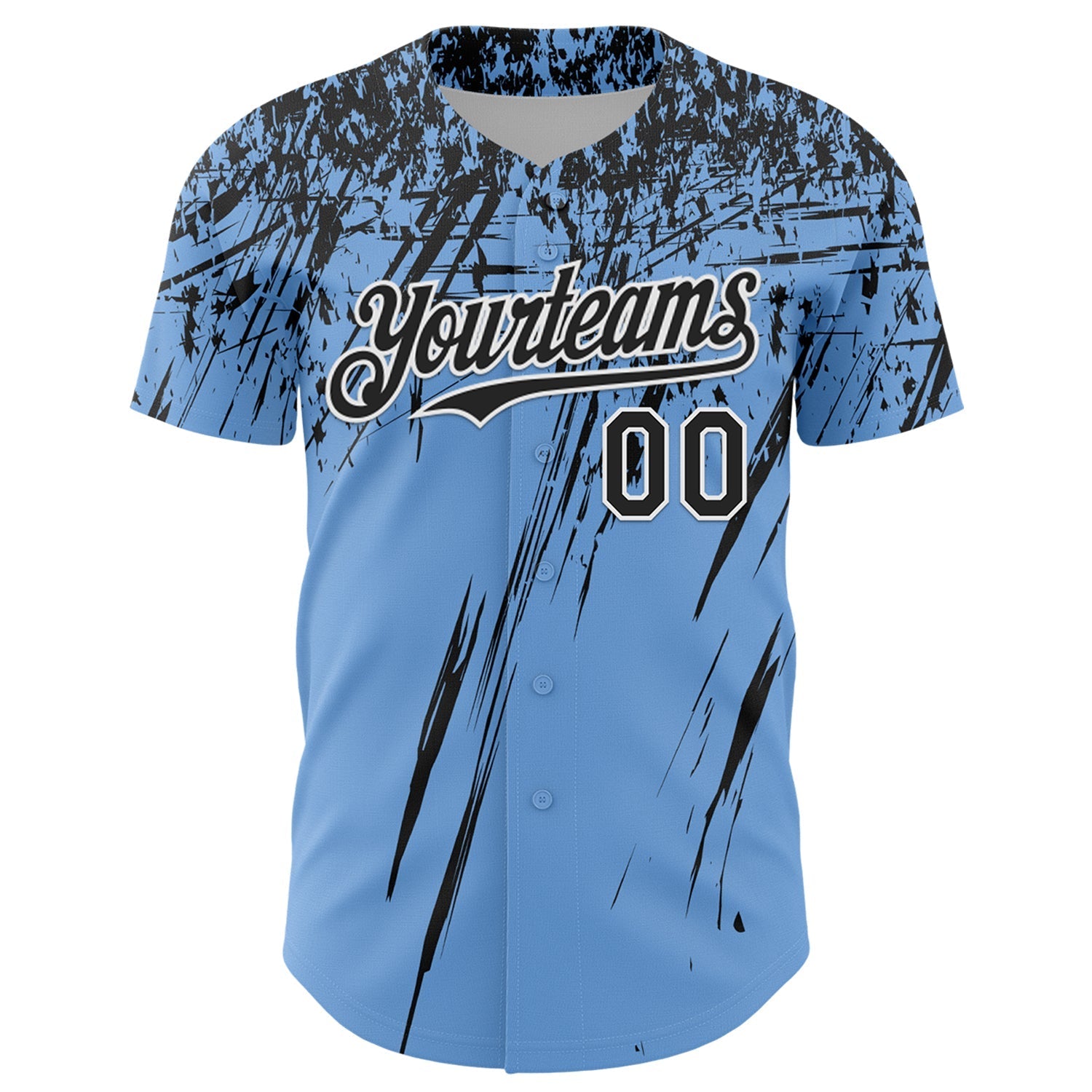 Custom Light Blue Black-White Distressed Scratch Brush Stroke Authentic Baseball Jersey baseball jersey product view 2