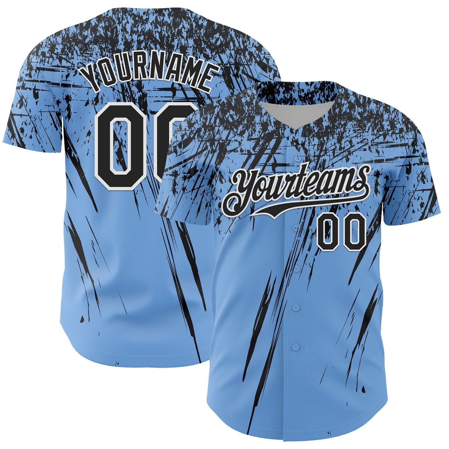 Custom Light Blue Black-White Distressed Scratch Brush Stroke Authentic Baseball Jersey baseball jersey product view 1
