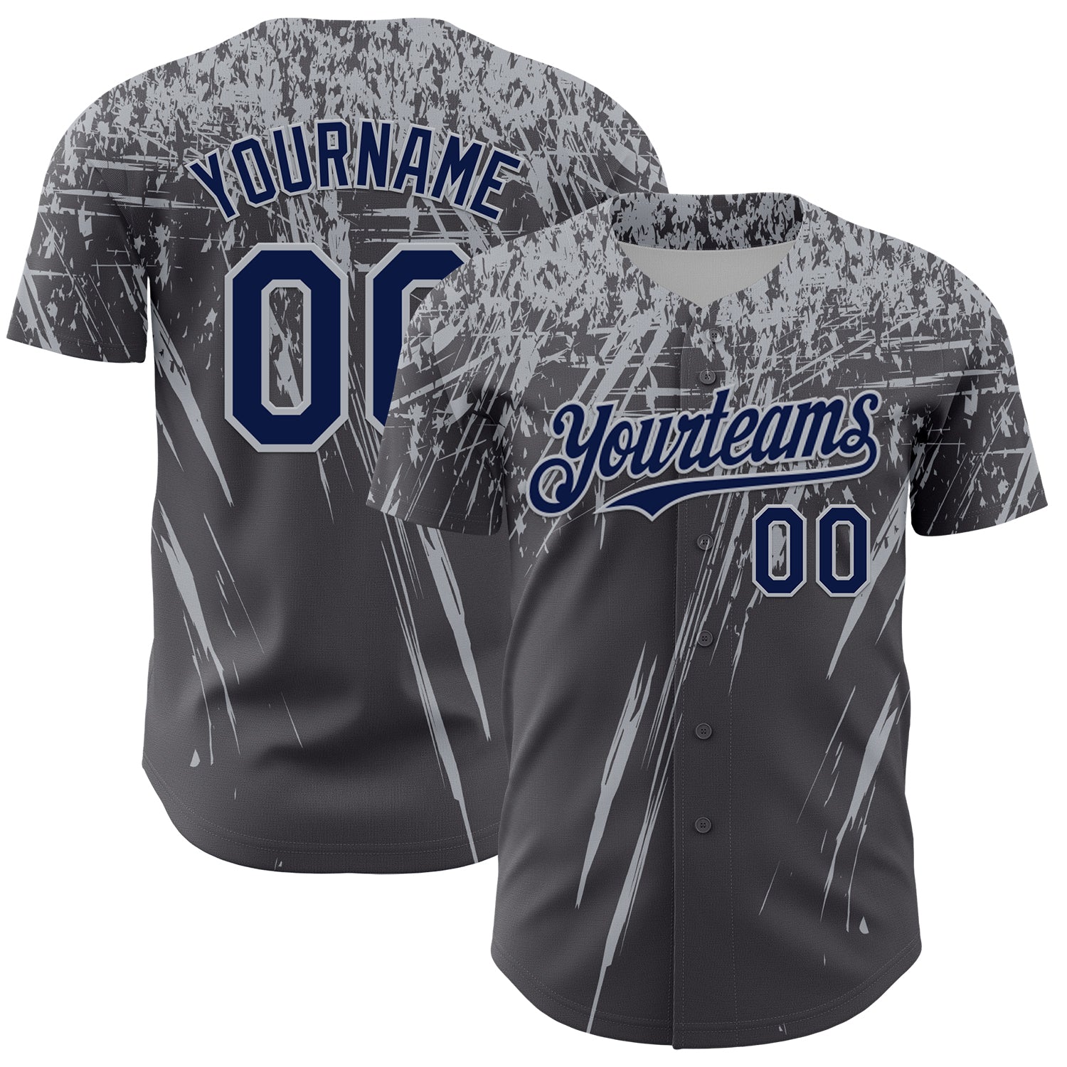 Custom Steel Gray Navy-Gray Distressed Scratch Brush Stroke Authentic Baseball Jersey baseball jersey product view 1