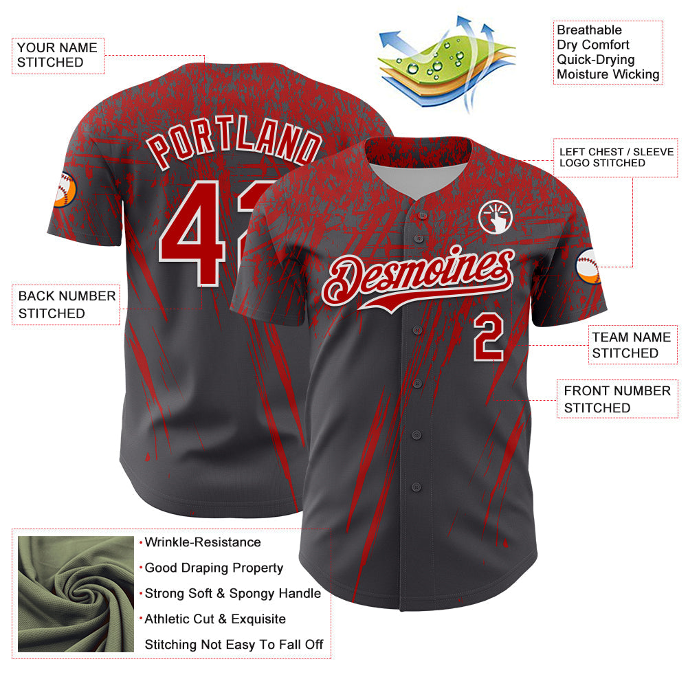 Custom Steel Gray Red-White Distressed Scratch Brush Stroke Authentic Baseball Jersey baseball jersey product view 3