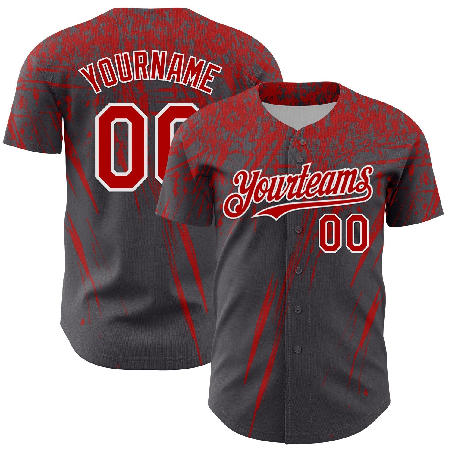 Custom Steel Gray Red-White Distressed Scratch Brush Stroke Authentic Baseball Jersey baseball jersey product view 1