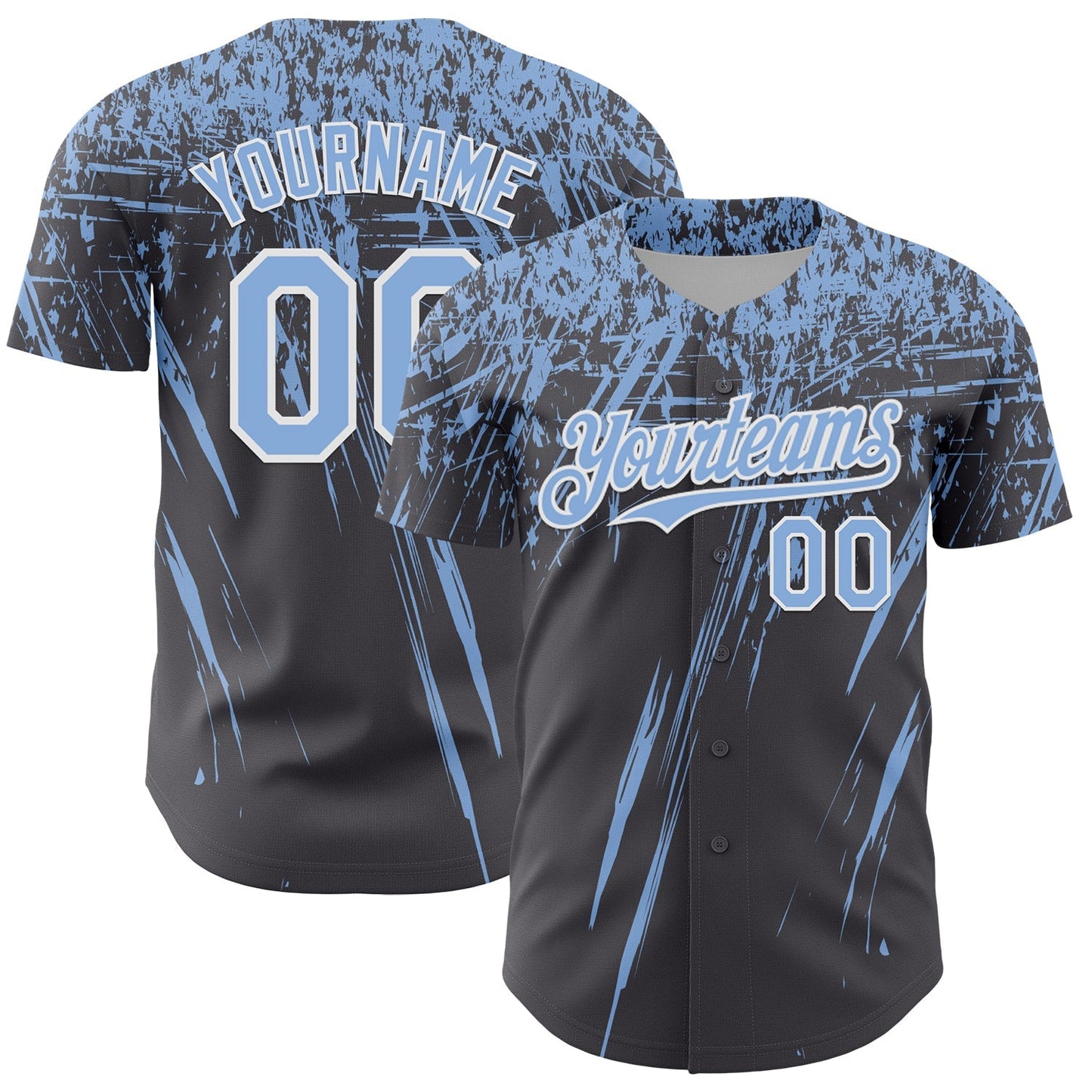 Custom Steel Gray Light Blue-White Distressed Scratch Brush Stroke Authentic Baseball Jersey baseball jersey product view 1