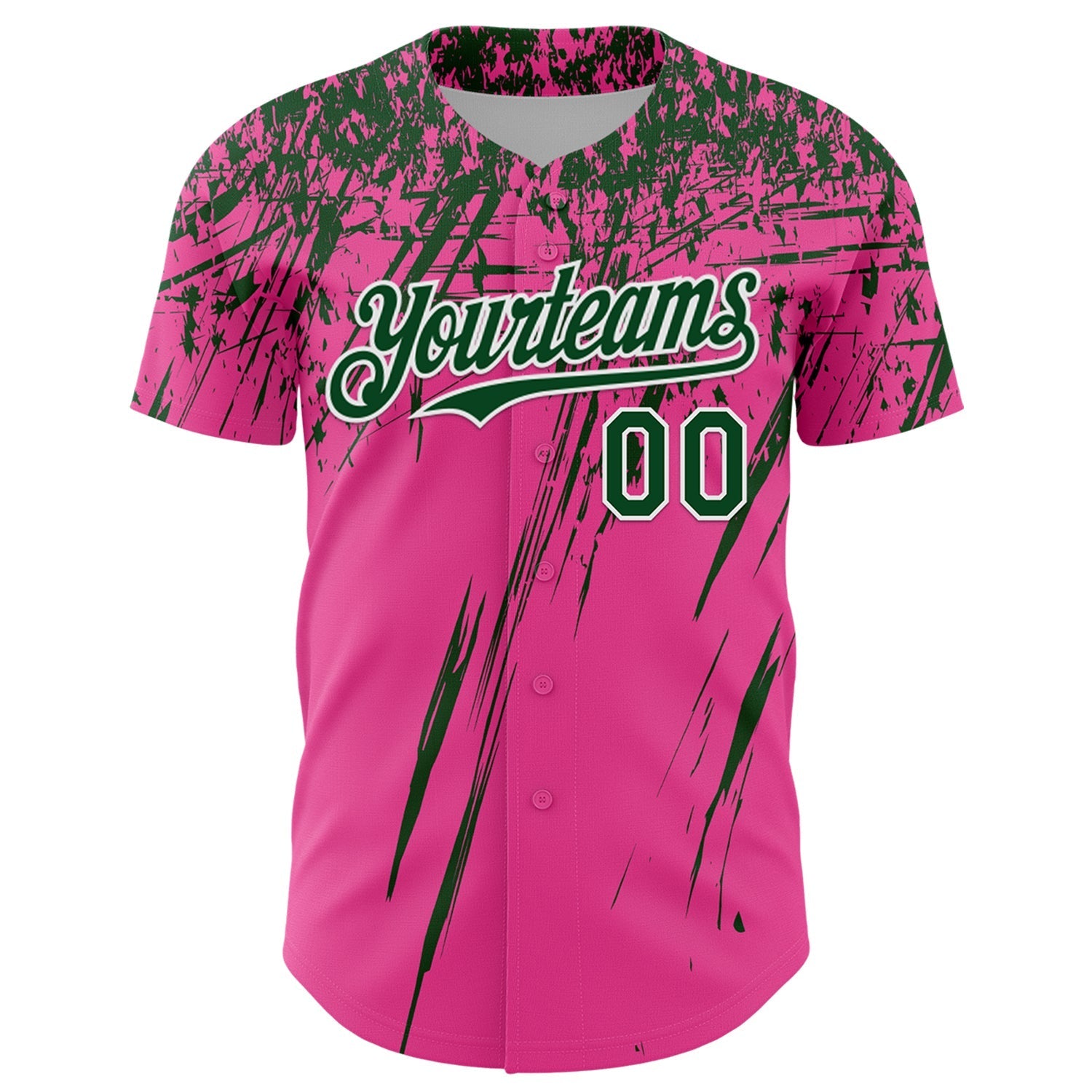 Custom Pink Green-White Distressed Scratch Brush Stroke Authentic Baseball Jersey baseball jersey product view 2